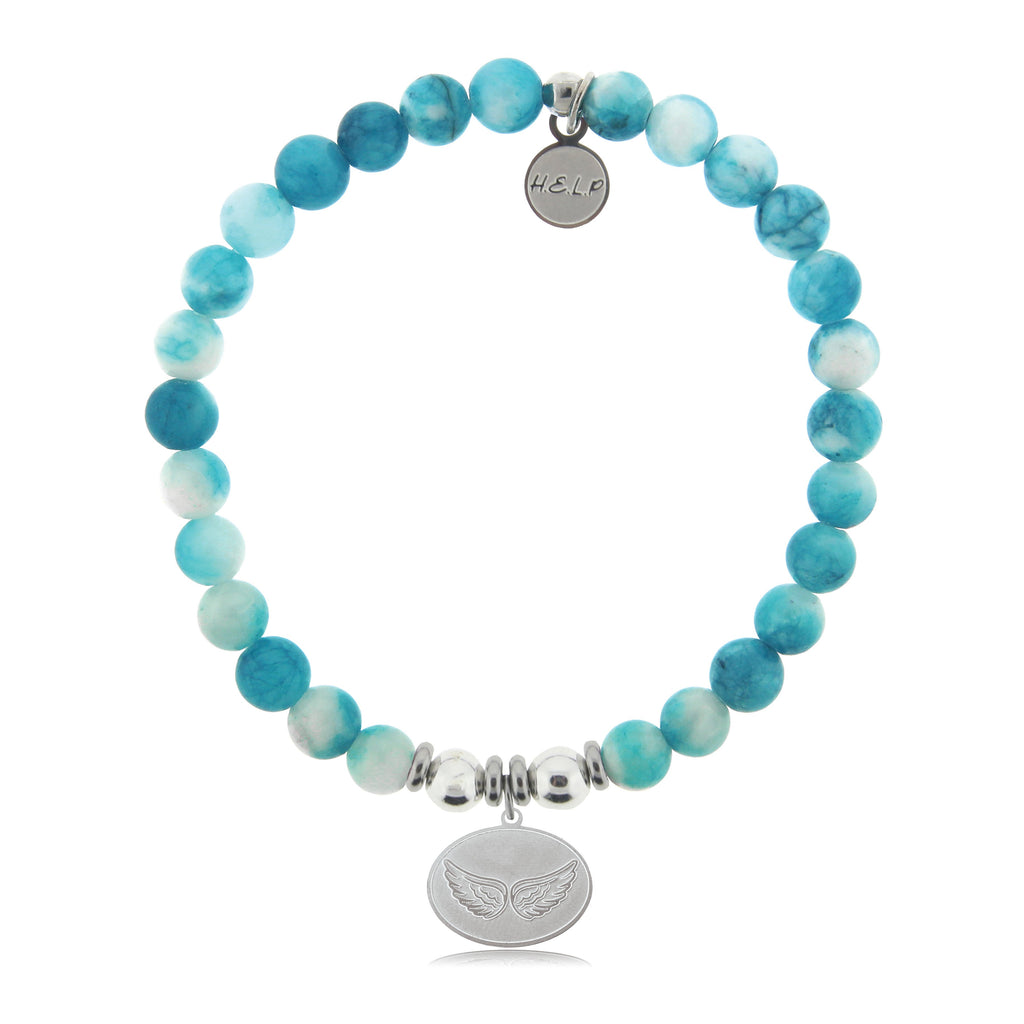 HELP by TJ Angel Wings Charm with Cloud Blue Agate Beads Charity Bracelet