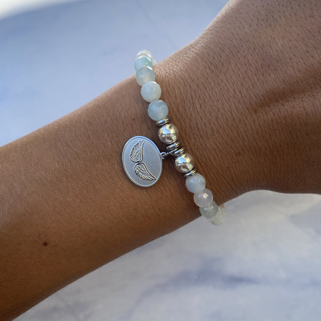 HELP by TJ Angel Wings Charm with Light Blue Agate Beads Charity Bracelet