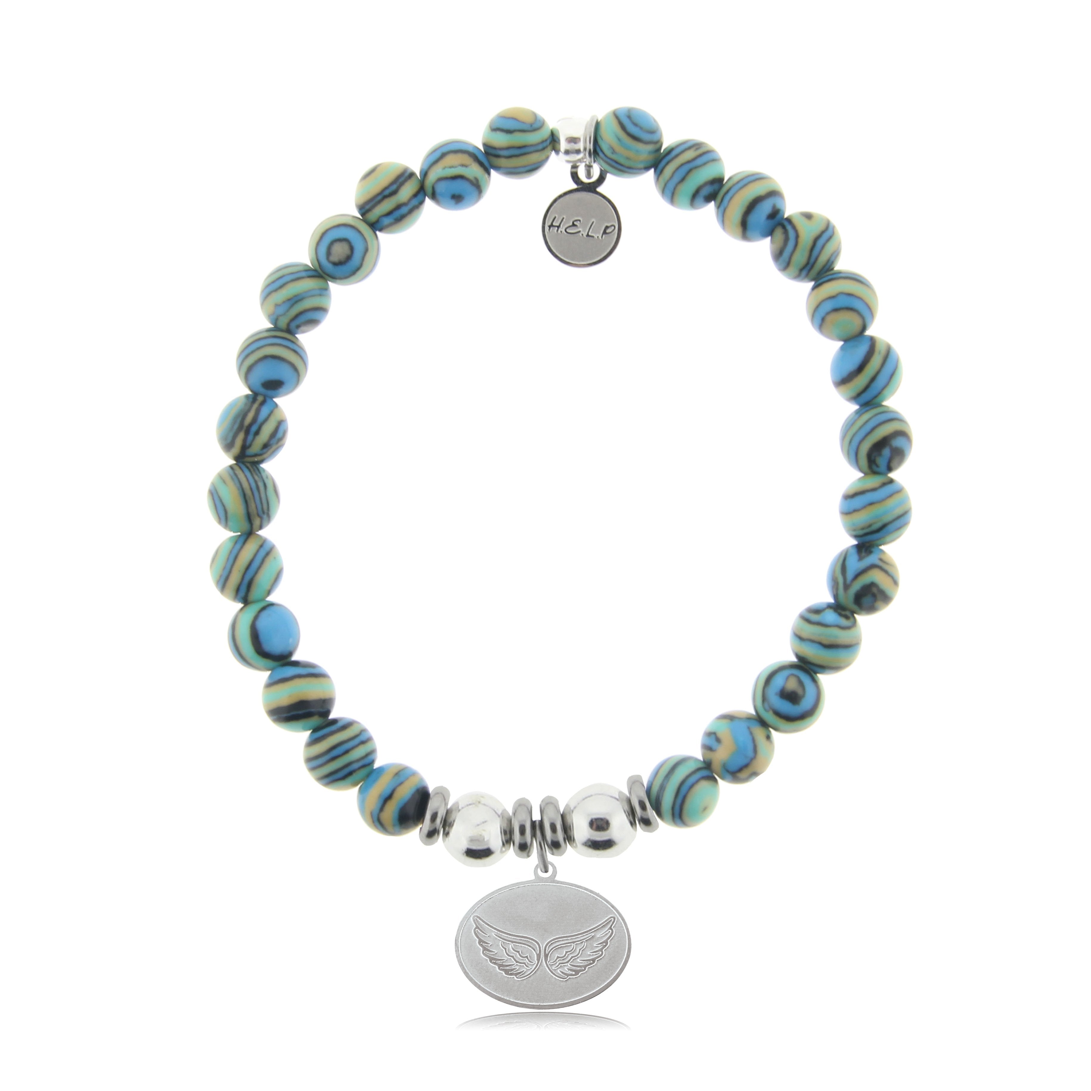 HELP by TJ Angel Wings Charm with Malachite Beads Charity Bracelet