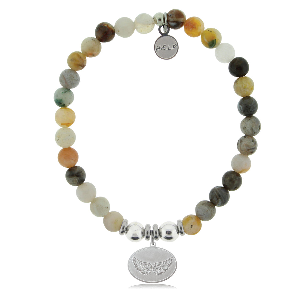 HELP by TJ Angel Wings Charm with Montana Agate Beads Charity Bracelet