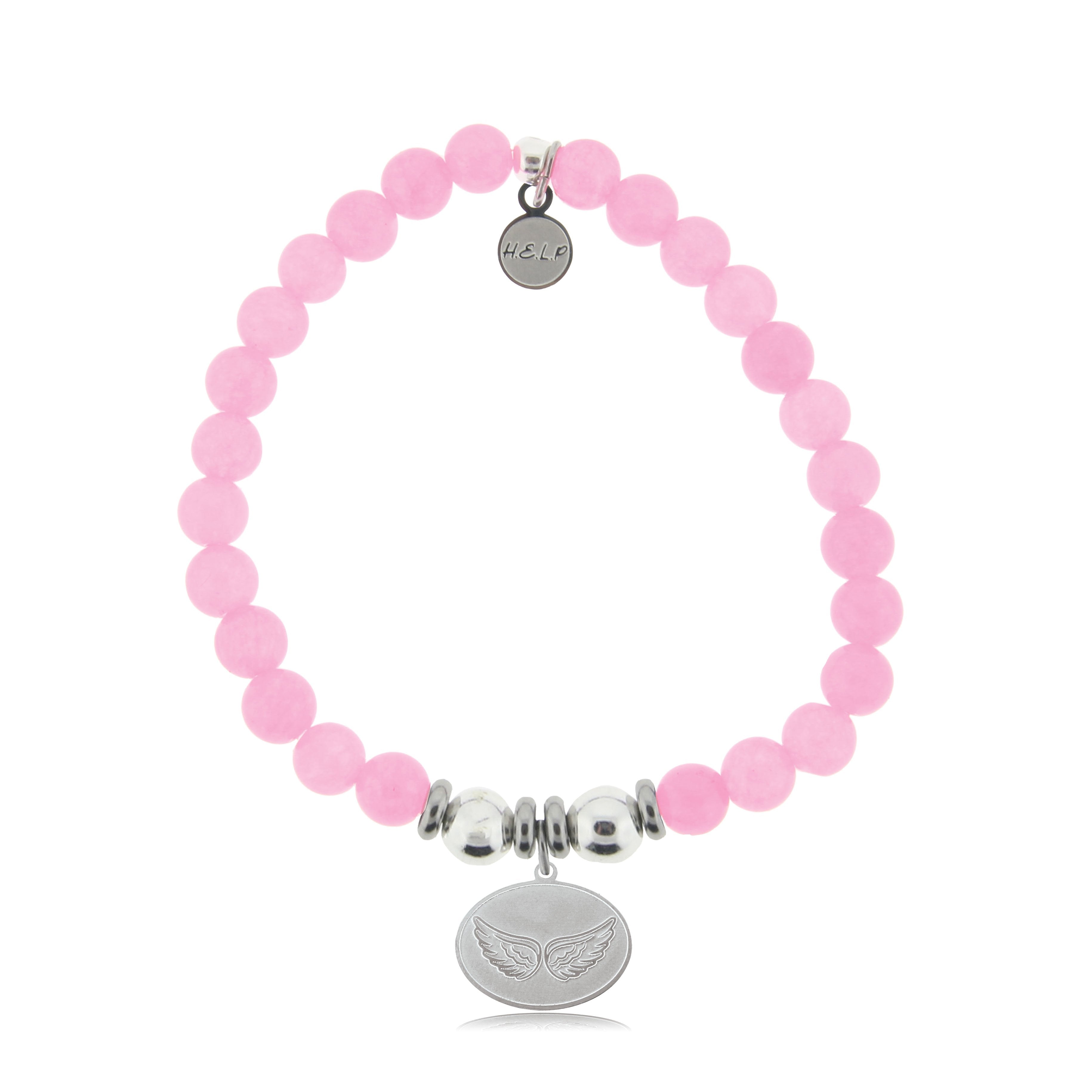 HELP by TJ Angel Wings Charm with Pink Agate Beads Charity Bracelet