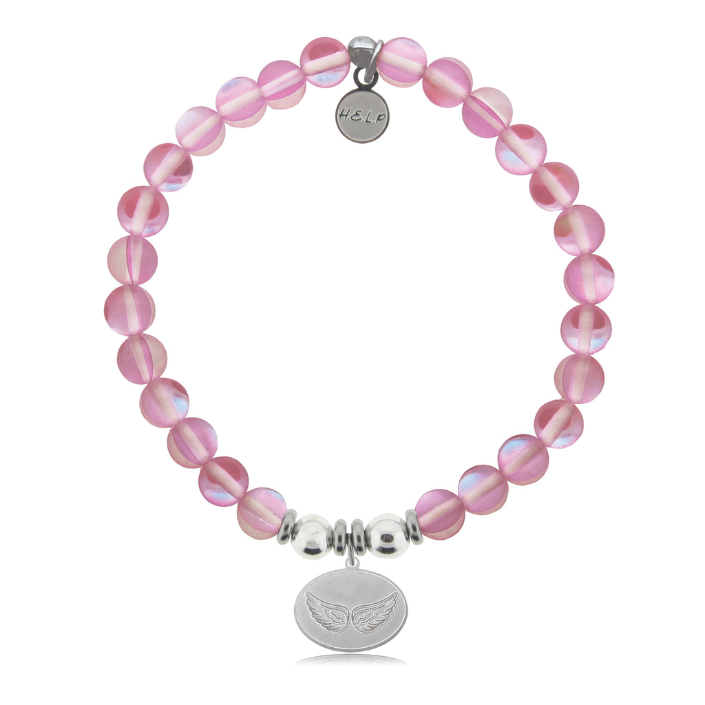 HELP by TJ Angel Wings Charm with Pink Opalescent Beads Charity Bracelet