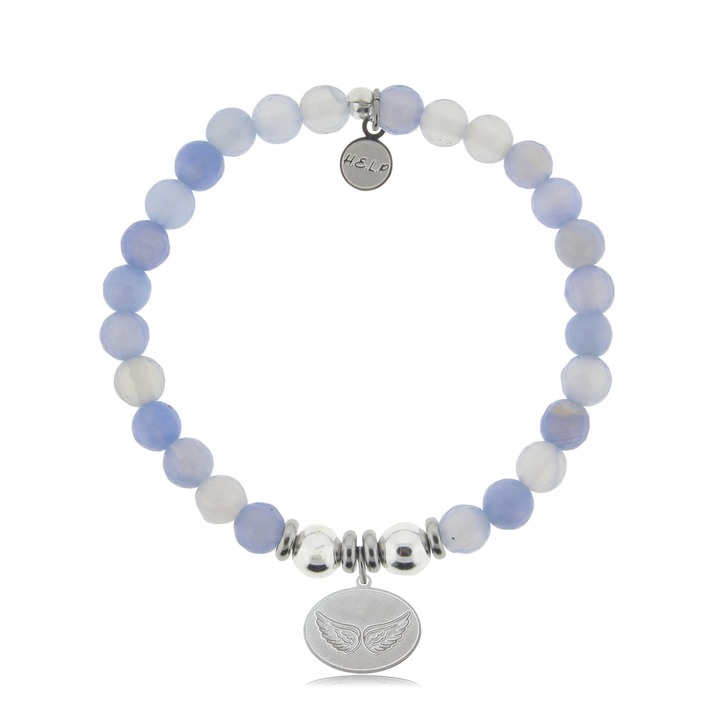 HELP by TJ Angel Wings Charm with Sky Blue Agate Beads Charity Bracelet