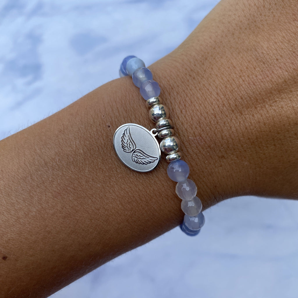 HELP by TJ Angel Wings Charm with Sky Blue Agate Beads Charity Bracelet