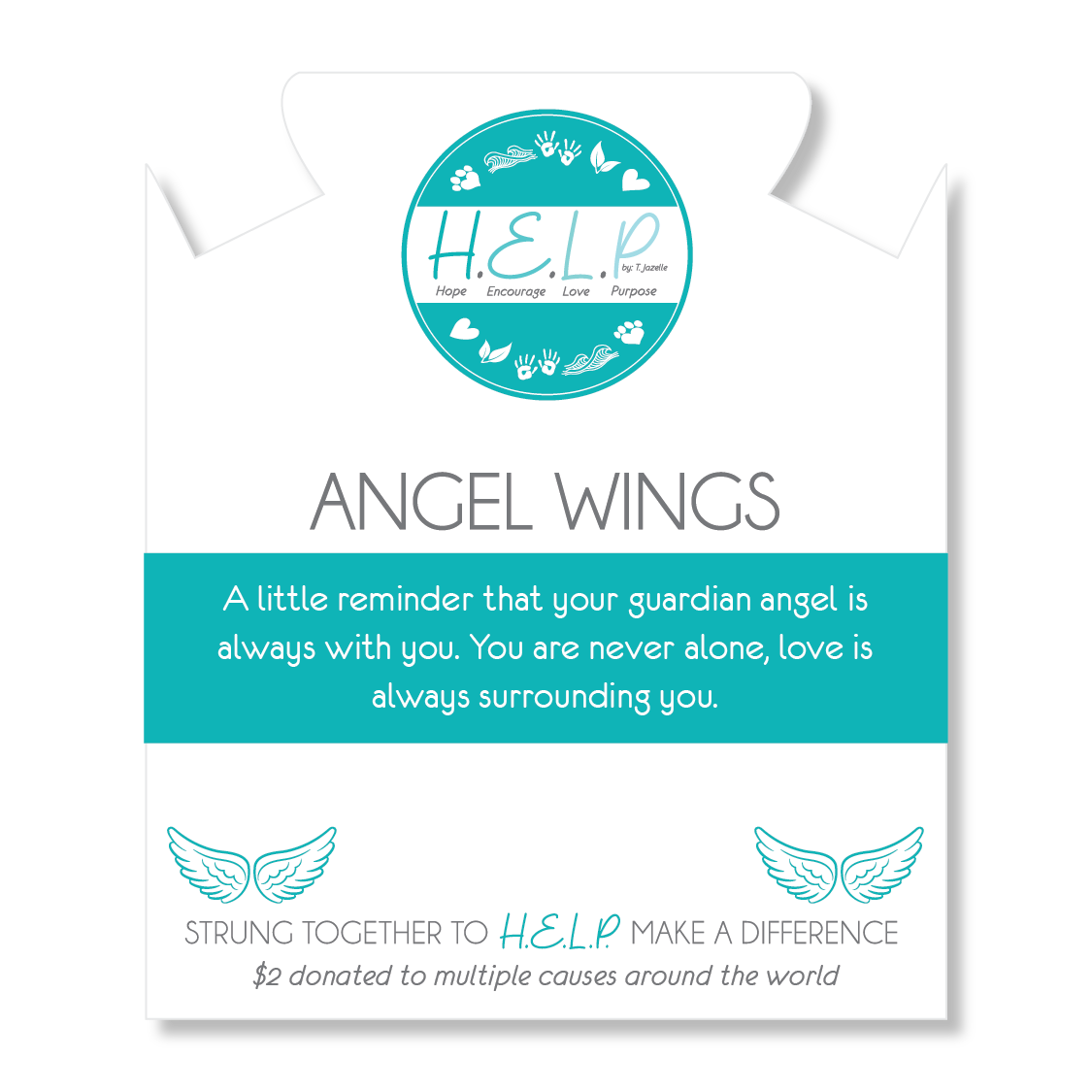 HELP by TJ Angel Wings Charm with White Jade Beads Charity Bracelet