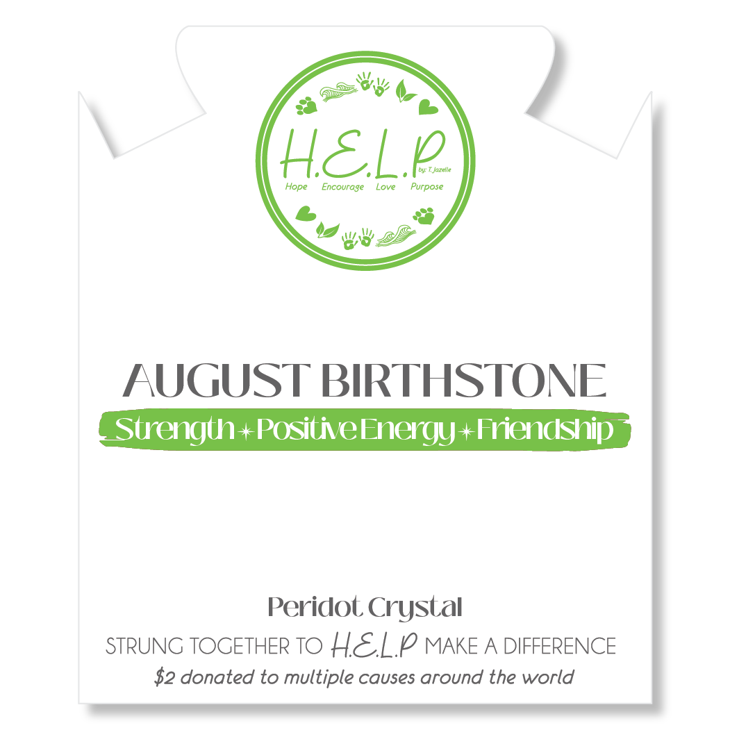 HELP by TJ August Peridot Crystal Birthstone Charm with White Cats Eye Charity Bracelet