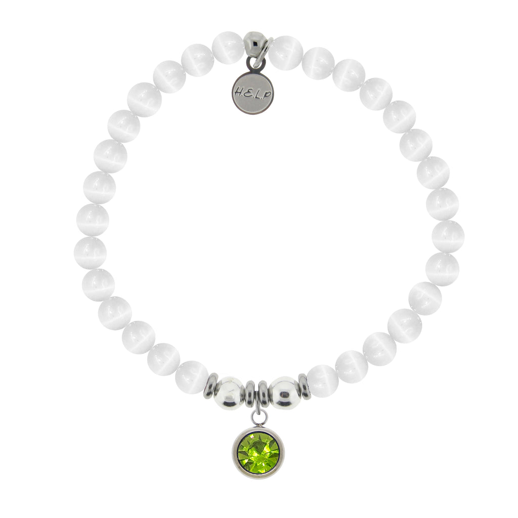 HELP by TJ August Peridot Crystal Birthstone Charm with White Cats Eye Charity Bracelet