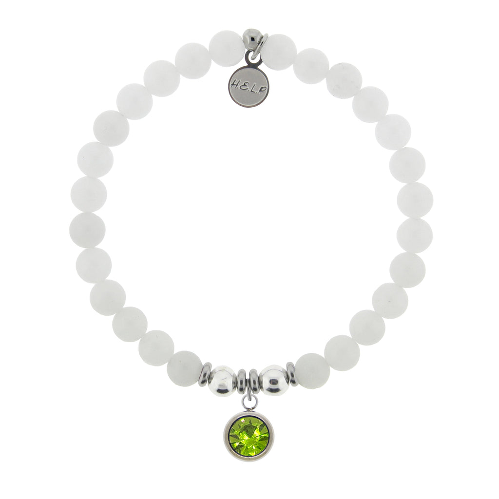HELP by TJ August Peridot Crystal Birthstone Charm with White Jade Charity Bracelet