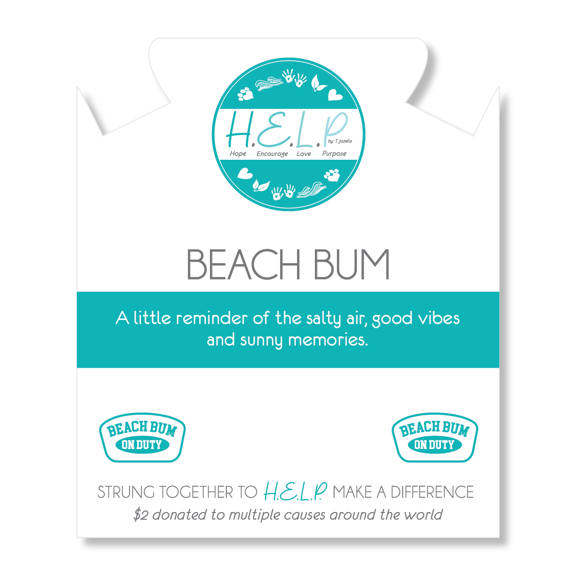 HELP by TJ Beach Bum Charm with Aqua Blue Seaglass Charity Bracelet