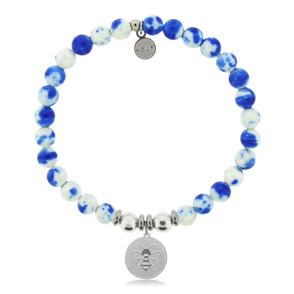 HELP by TJ Bee Charm with Blue and White Jade Charity Bracelet