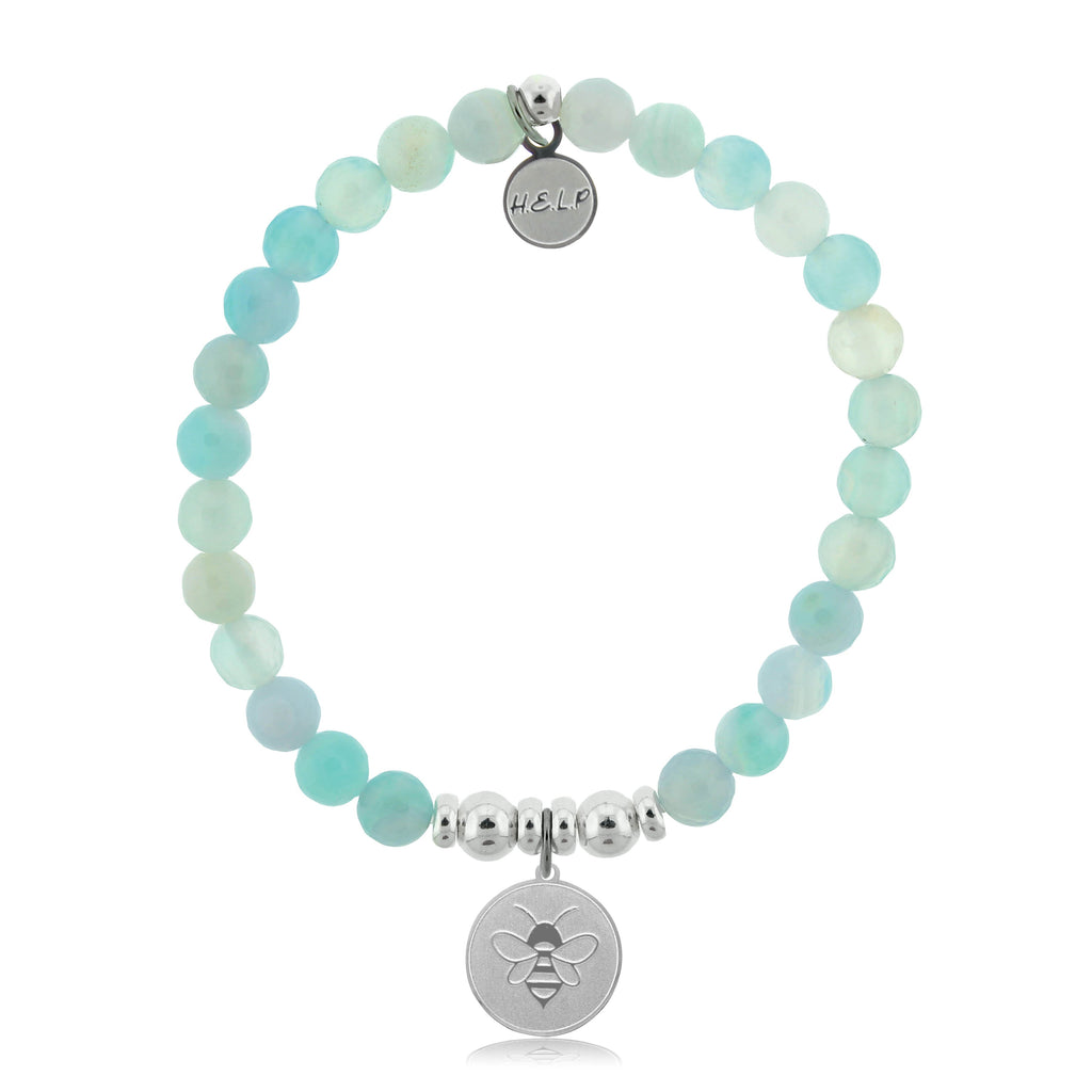 HELP by TJ Bee Charm with Light Blue Agate Charity Bracelet
