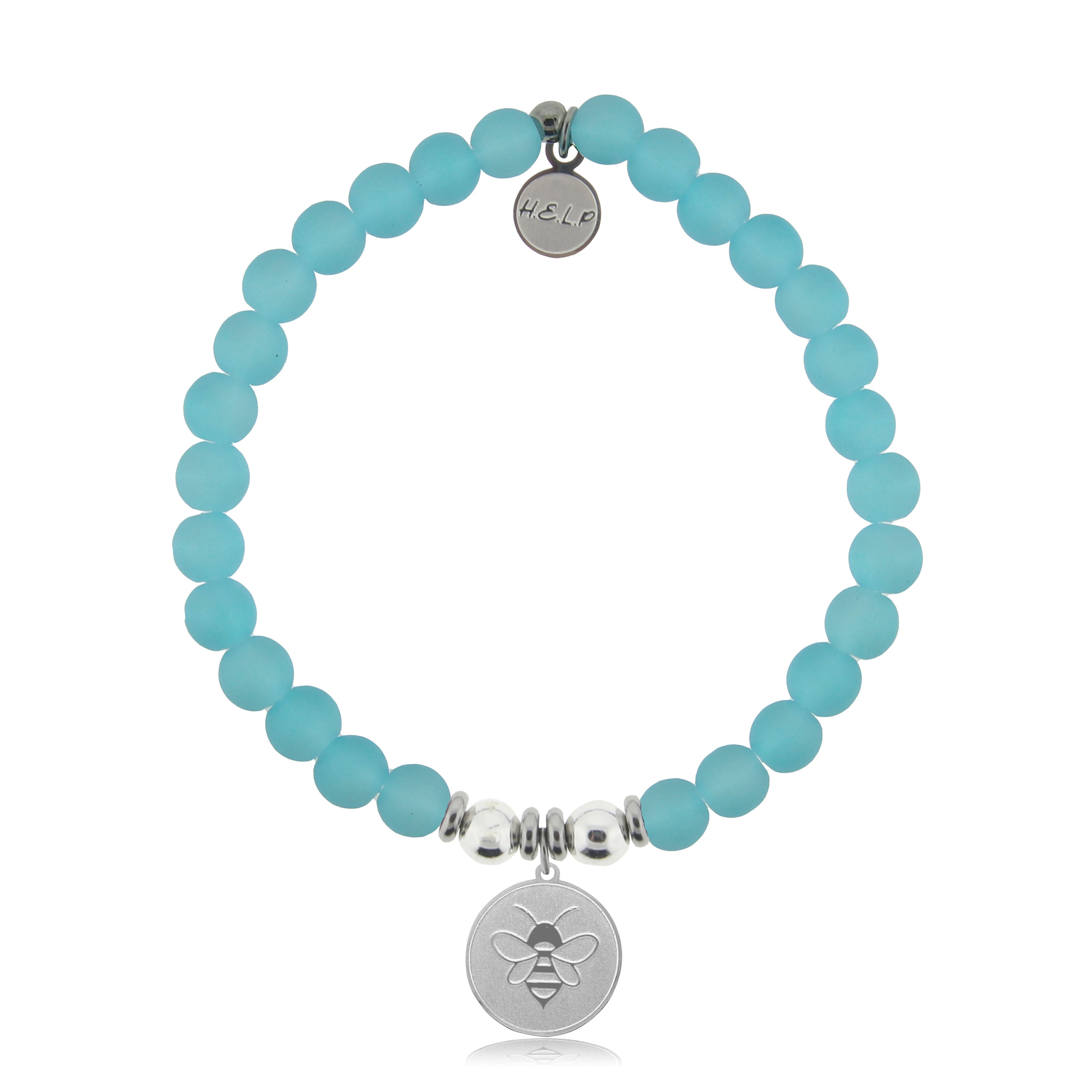 HELP by TJ Bee Charm with Light Blue Seaglass Charity Bracelet