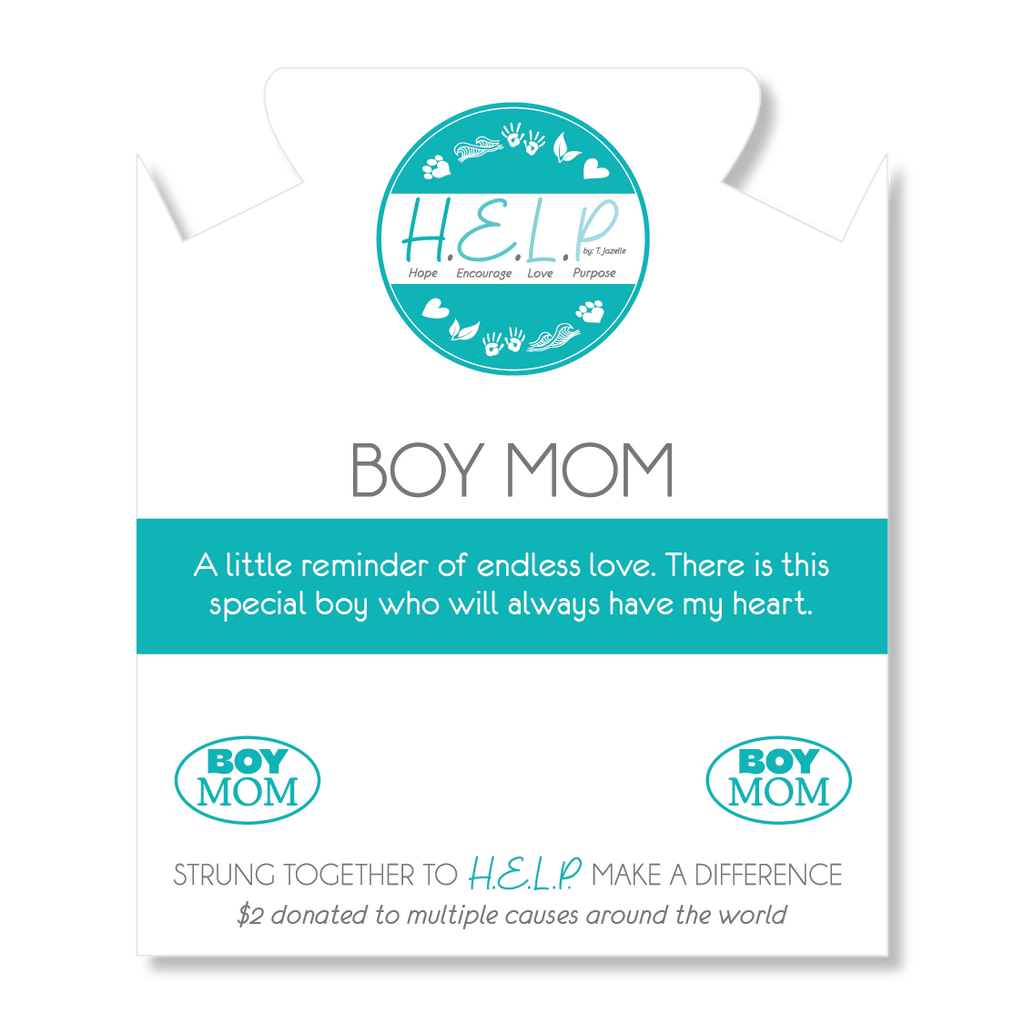 HELP by TJ Boy Mom Charm with Aqua Blue Seaglass Charity Bracelet