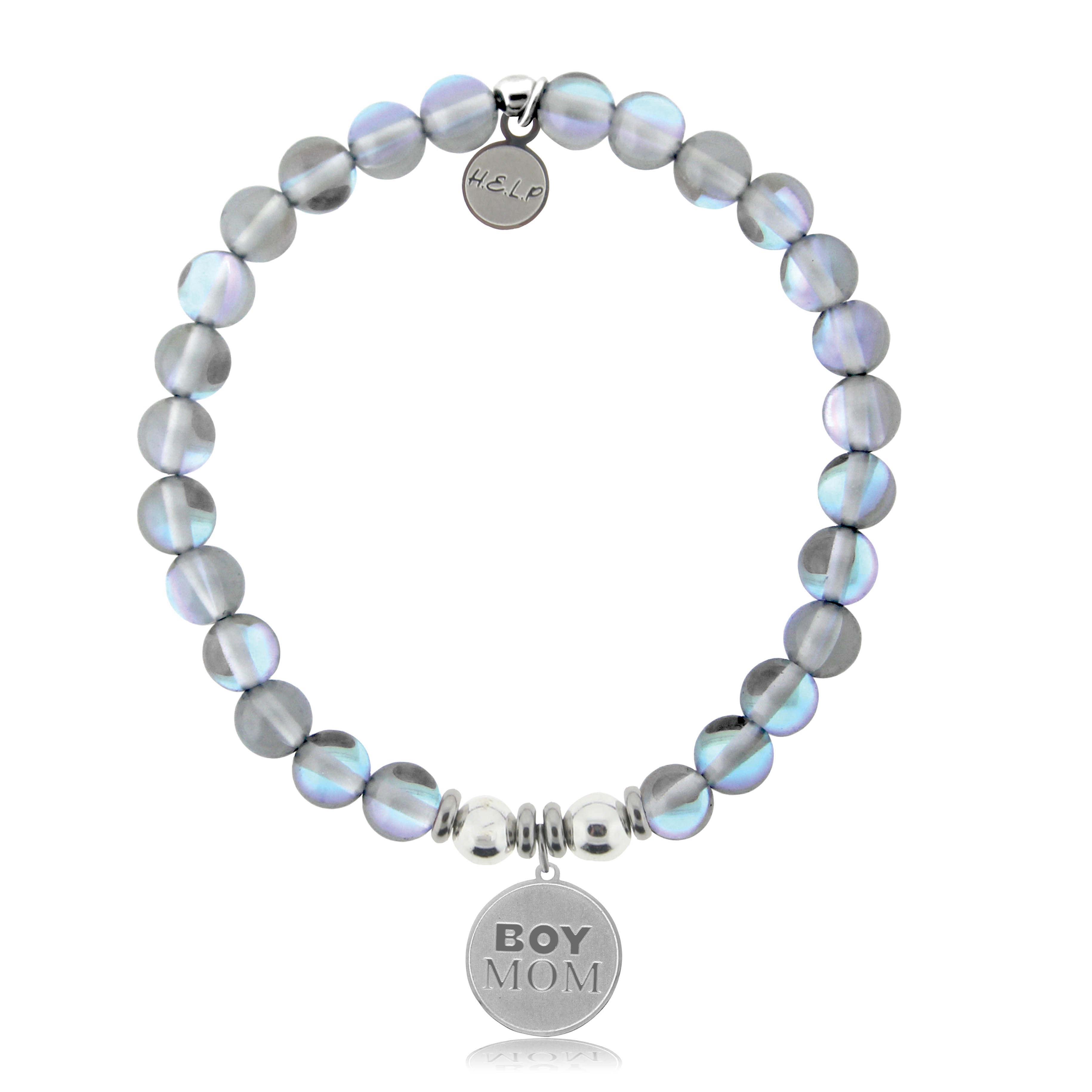 HELP by TJ Boy Mom Charm with Grey Opalescent Charity Bracelet