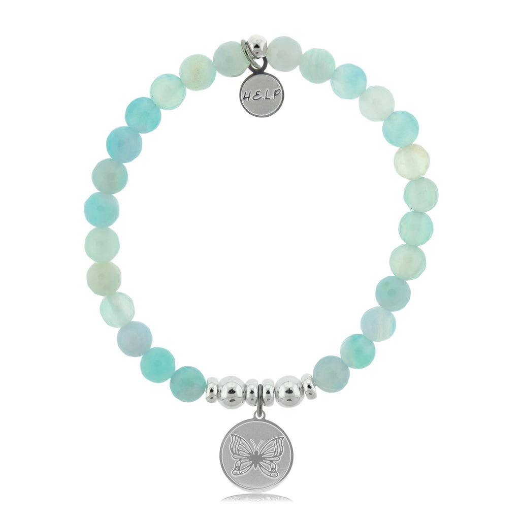 HELP by TJ Butterfly Charm with Aqua Agate Beads Charity Bracelet