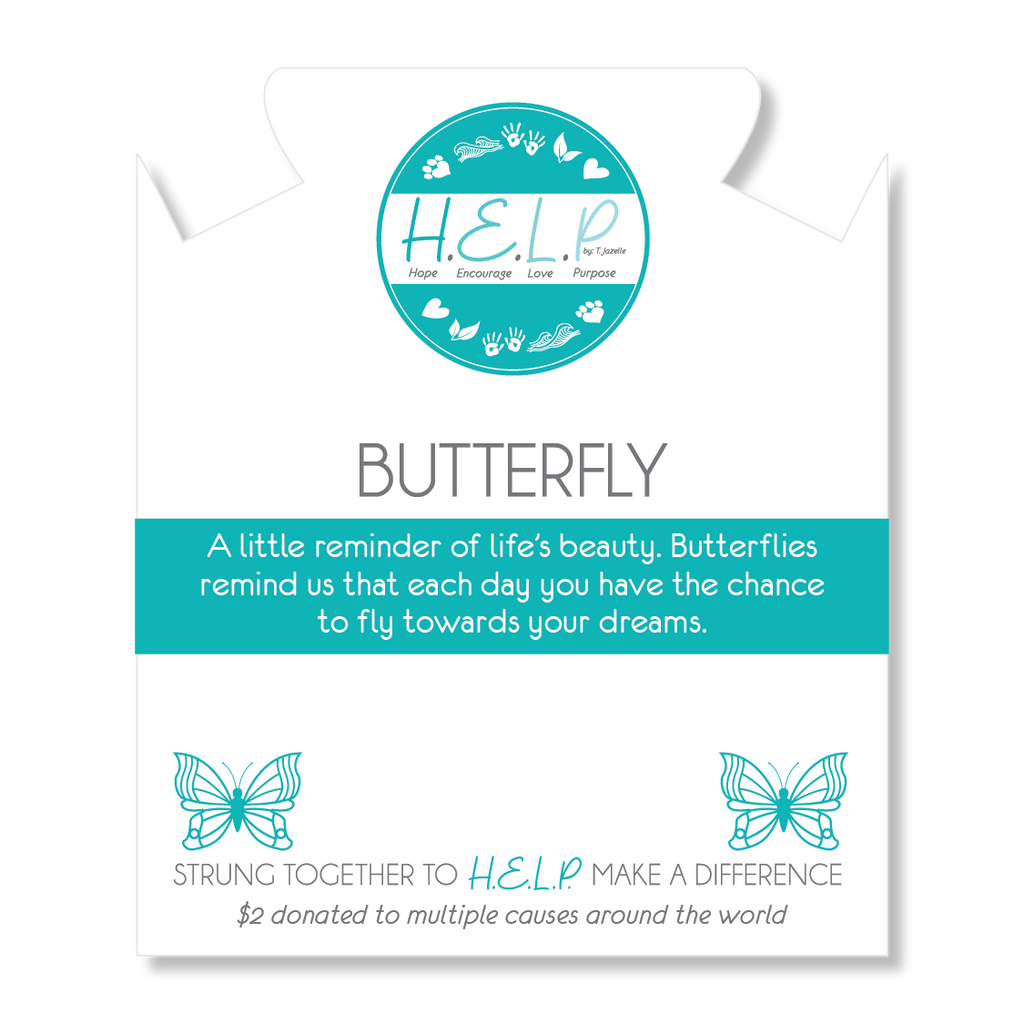 HELP by TJ Butterfly Charm with Aqua Blue Seaglass Charity Bracelet
