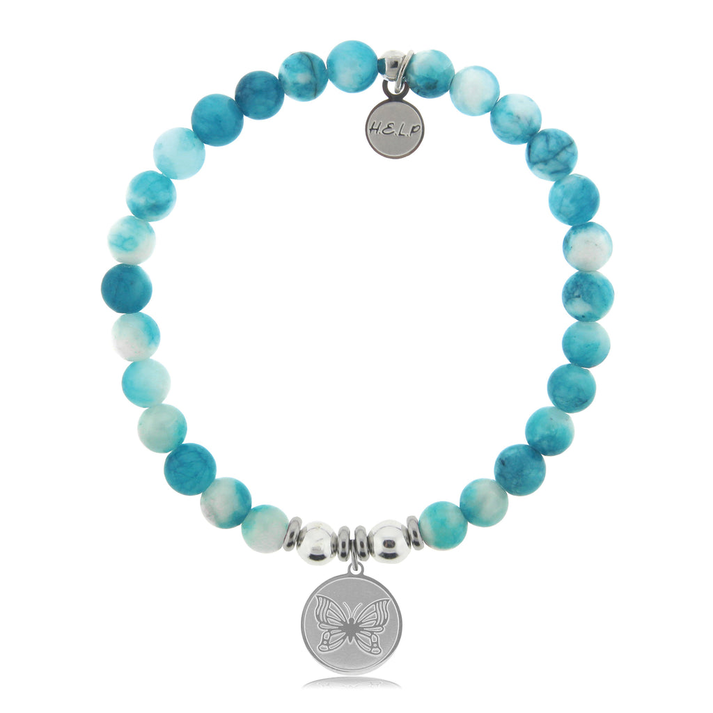 HELP by TJ Butterfly Charm with Cloud Blue Agate Beads Charity Bracelet