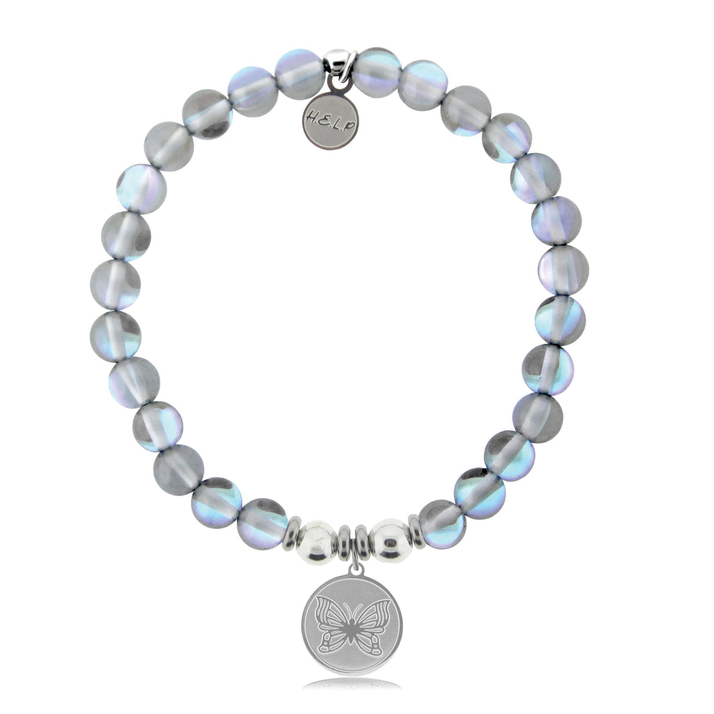 HELP by TJ Butterfly Charm with Grey Opalescent Beads Charity Bracelet