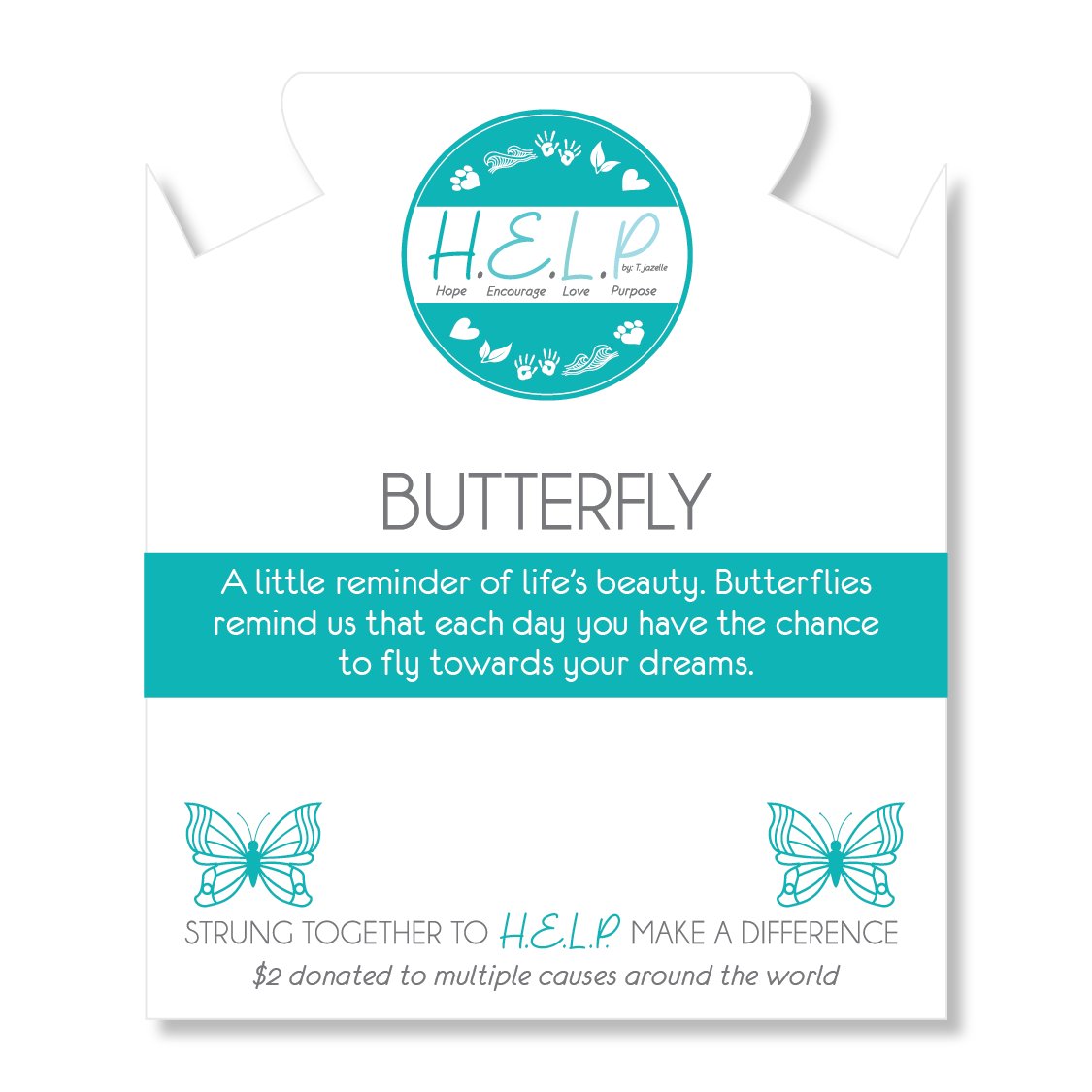 HELP by TJ Butterfly Charm with Hot Pink Jade Beads Charity Bracelet
