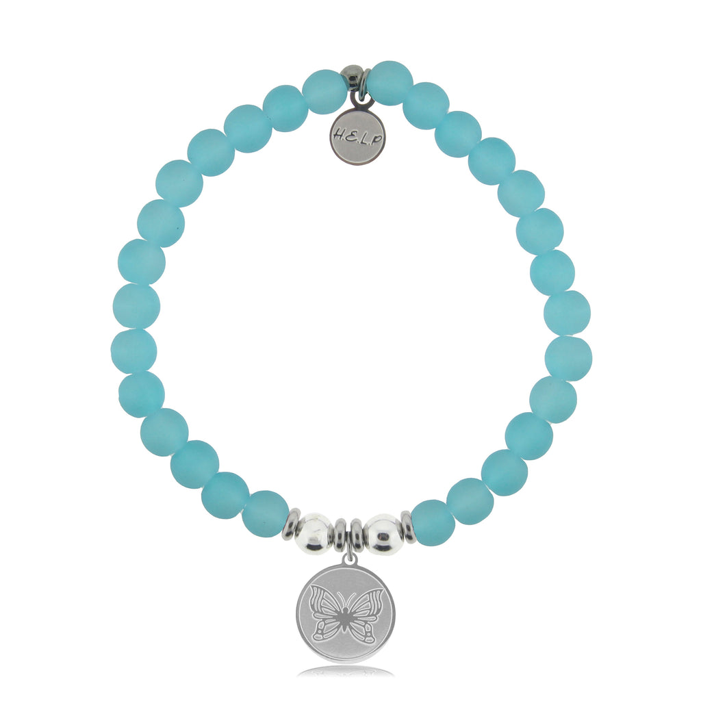 HELP by TJ Butterfly Charm with Light Blue Seaglass Charity Bracelet