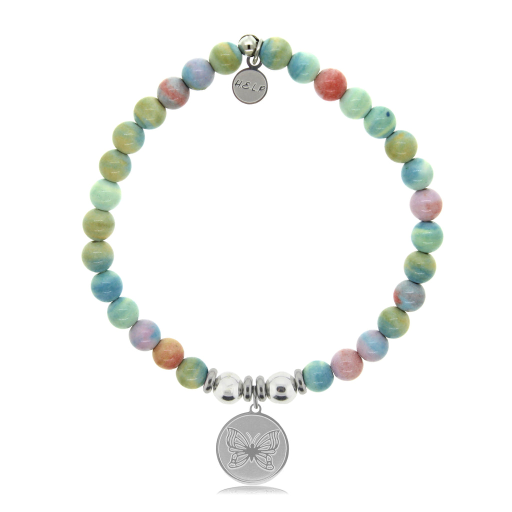HELP by TJ Butterfly Charm with Pastel Jade Beads Charity Bracelet