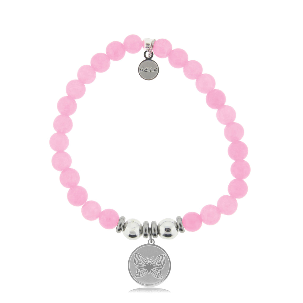HELP by TJ Butterfly Charm with Pink Agate Beads Charity Bracelet
