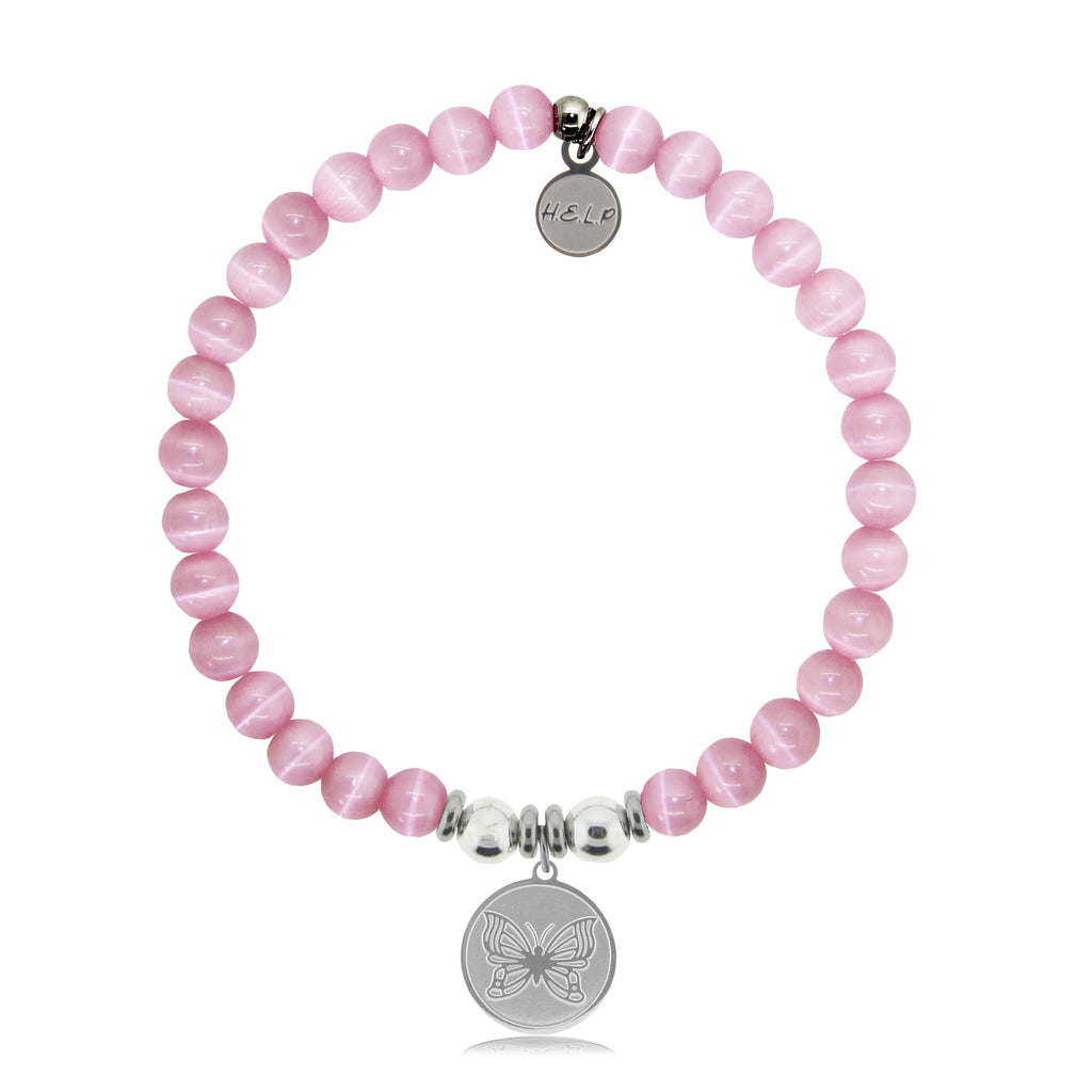 HELP by TJ Butterfly Charm with Pink Cats Eye Charity Bracelet