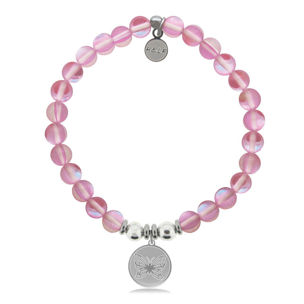 HELP by TJ Butterfly Charm with Pink Opalescent Beads Charity Bracelet
