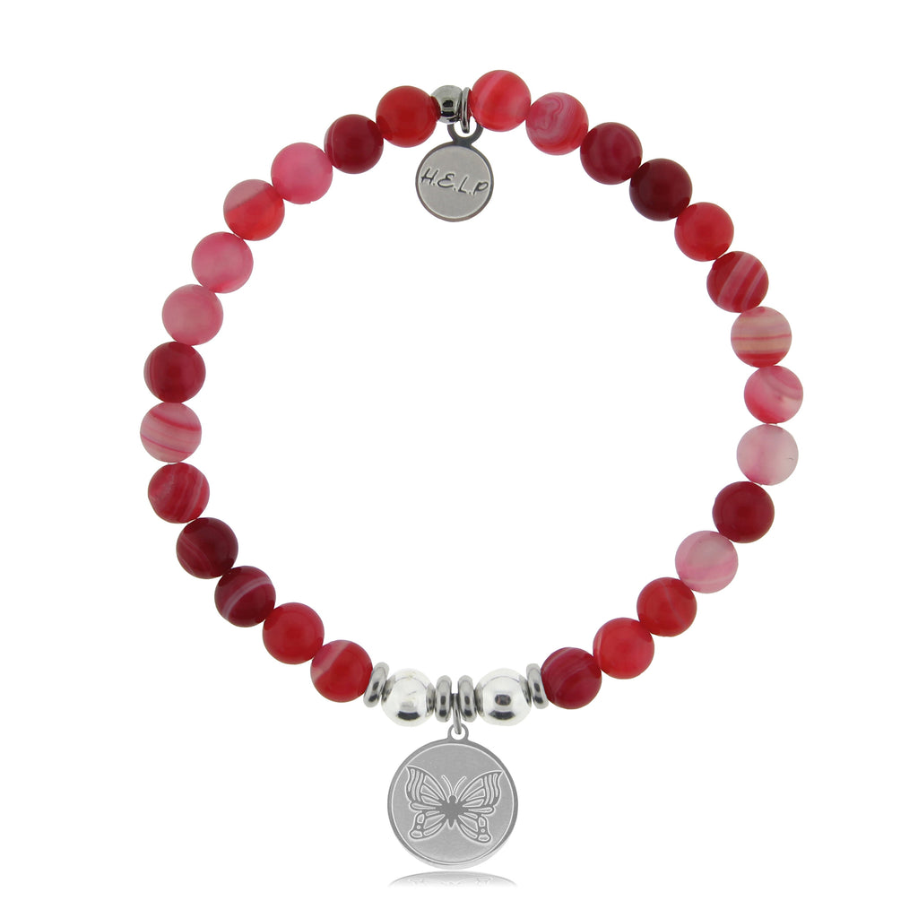 HELP by TJ Butterfly Charm with Red Stripe Agate Charity Bracelet