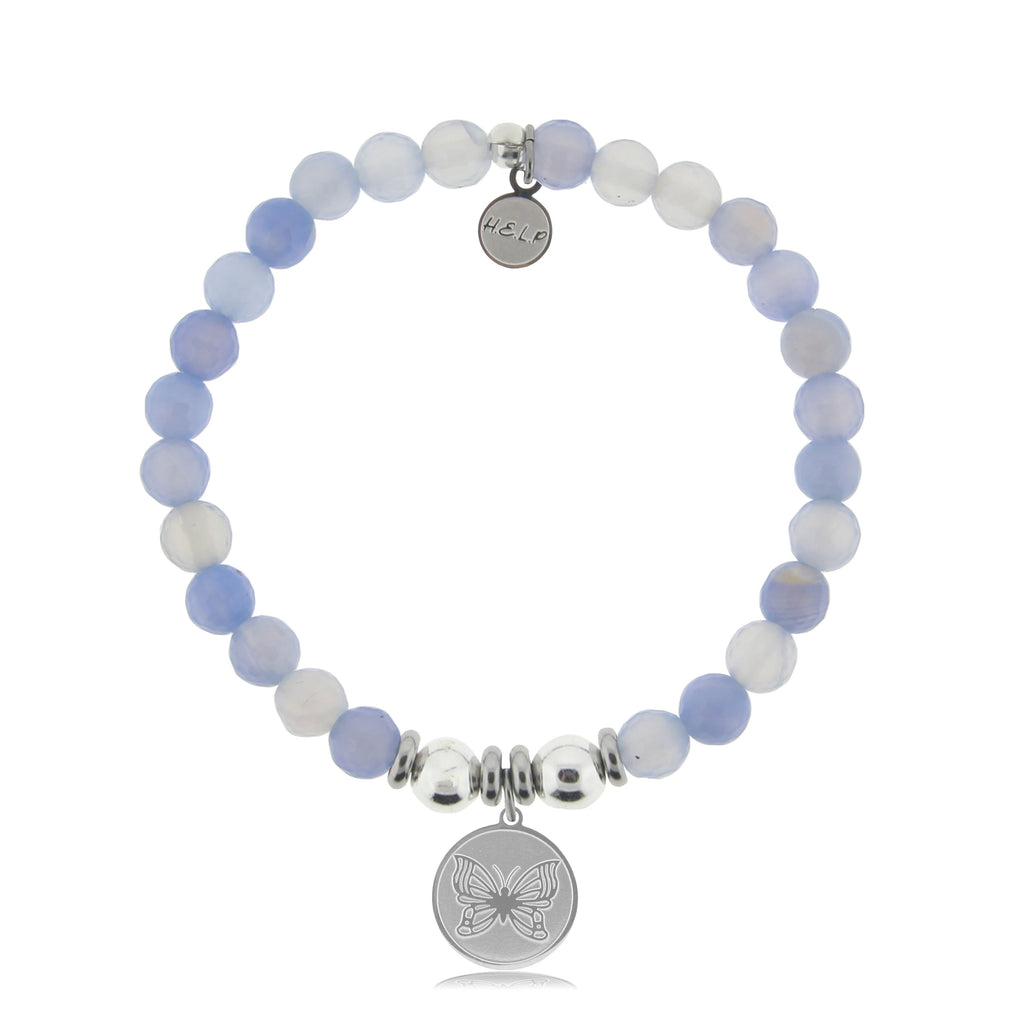 HELP by TJ Butterfly Charm with Sky Blue Agate Beads Charity Bracelet