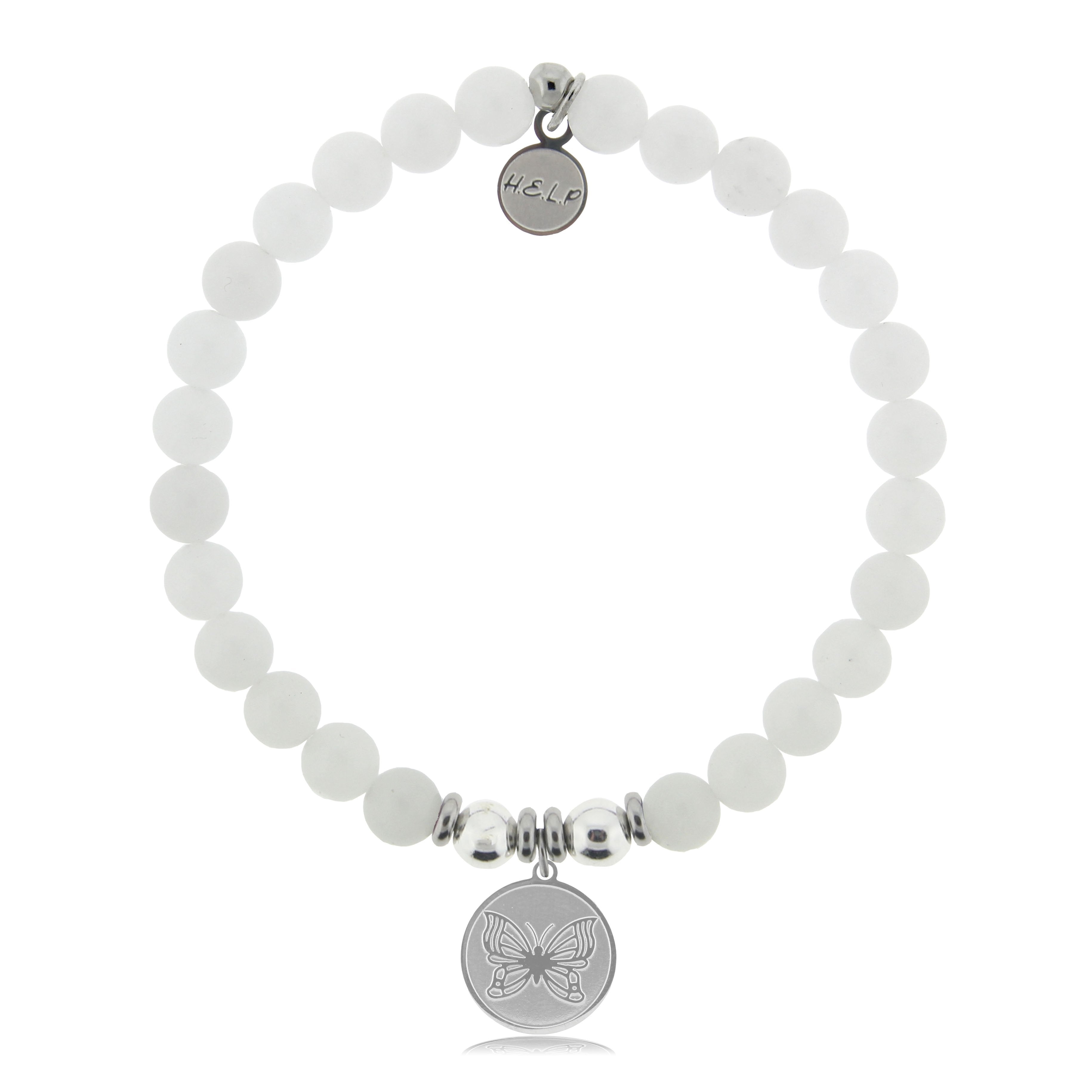 HELP by TJ Butterfly Charm with White Jade Beads Charity Bracelet