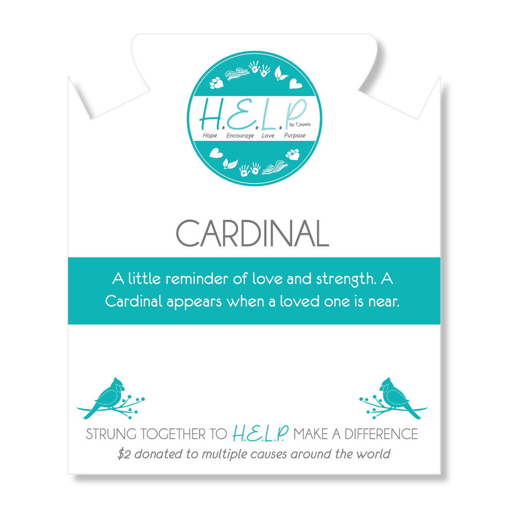 HELP by TJ Cardinal Charm with Baby Blue Agate Beads Charity Bracelet