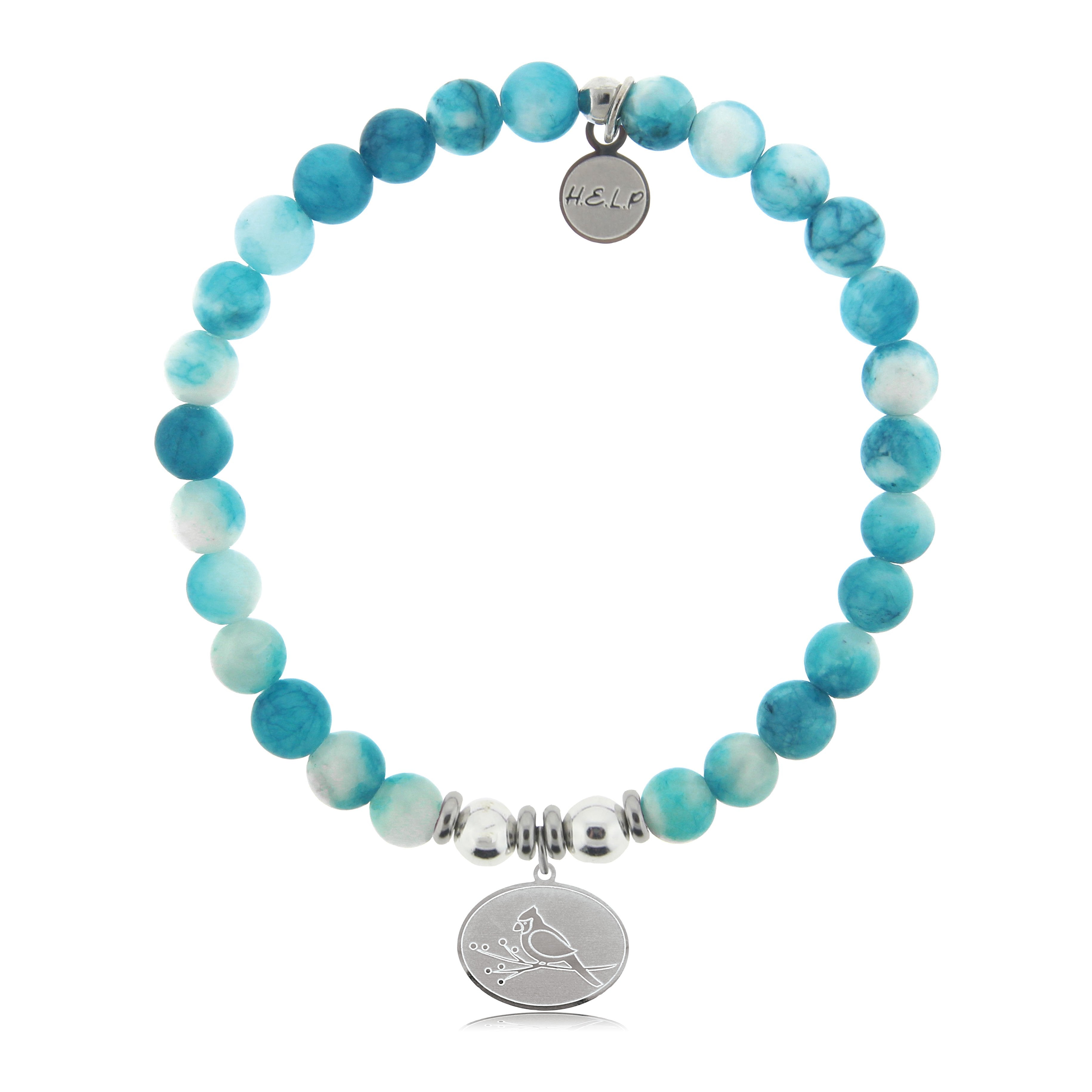 HELP by TJ Cardinal Charm with Cloud Blue Agate Beads Charity Bracelet