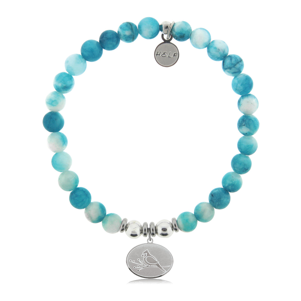 HELP by TJ Cardinal Charm with Cloud Blue Agate Beads Charity Bracelet