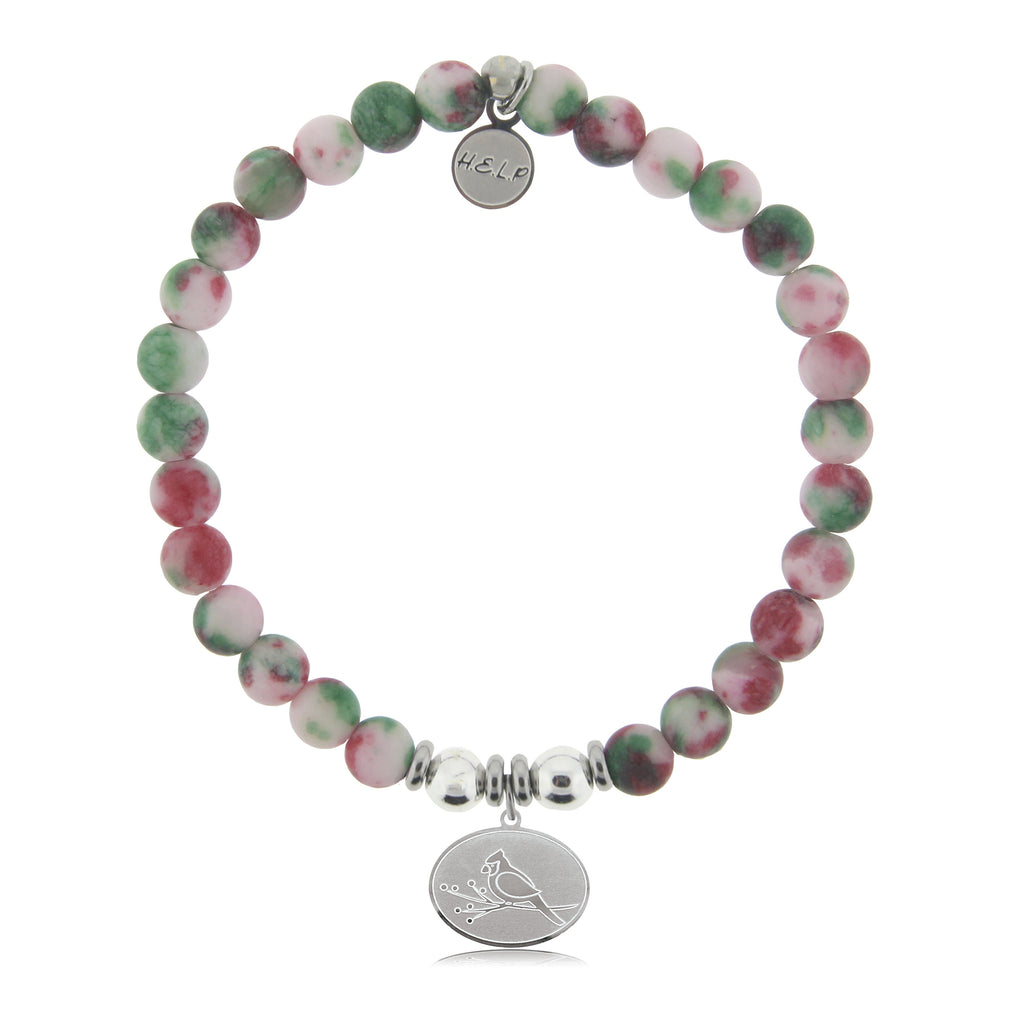 HELP by TJ Cardinal Charm with Holiday Jade Beads Charity Bracelet