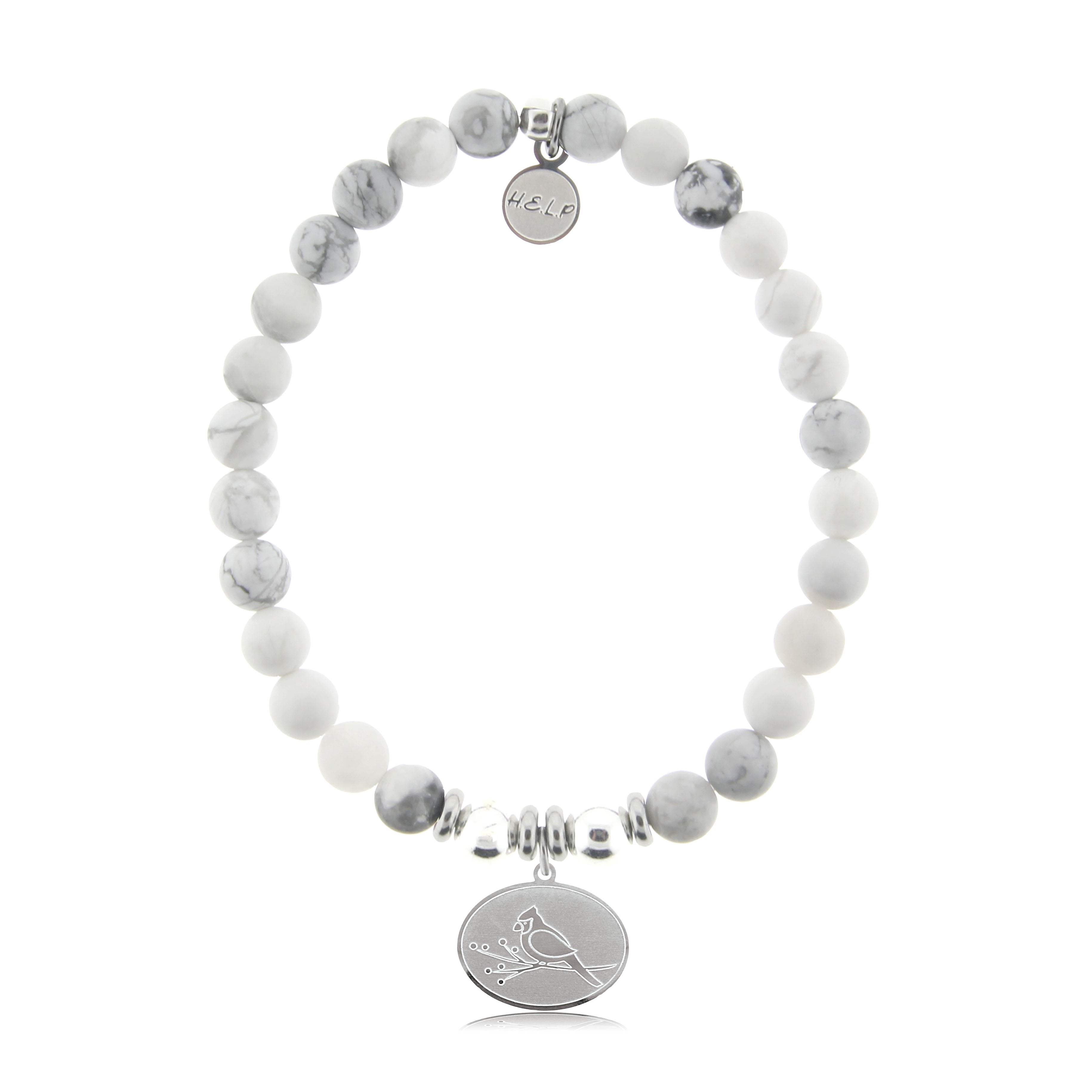 HELP by TJ Cardinal Charm with Howlite Beads Charity Bracelet