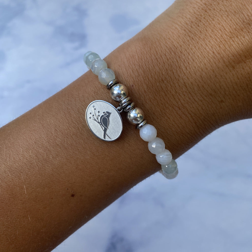 HELP by TJ Cardinal Charm with Light Blue Agate Beads Charity Bracelet