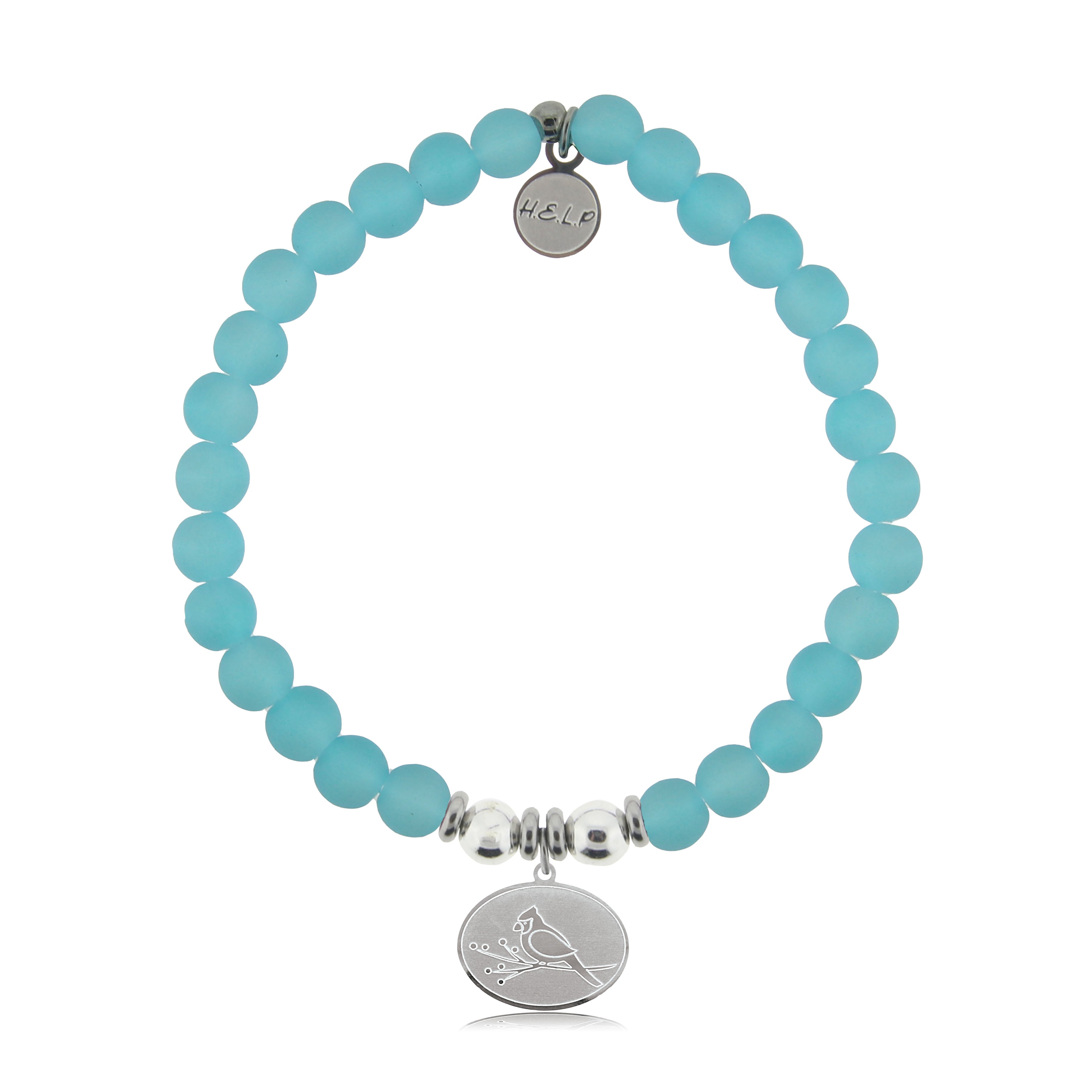 HELP by TJ Cardinal Charm with Light Blue Seaglass Charity Bracelet