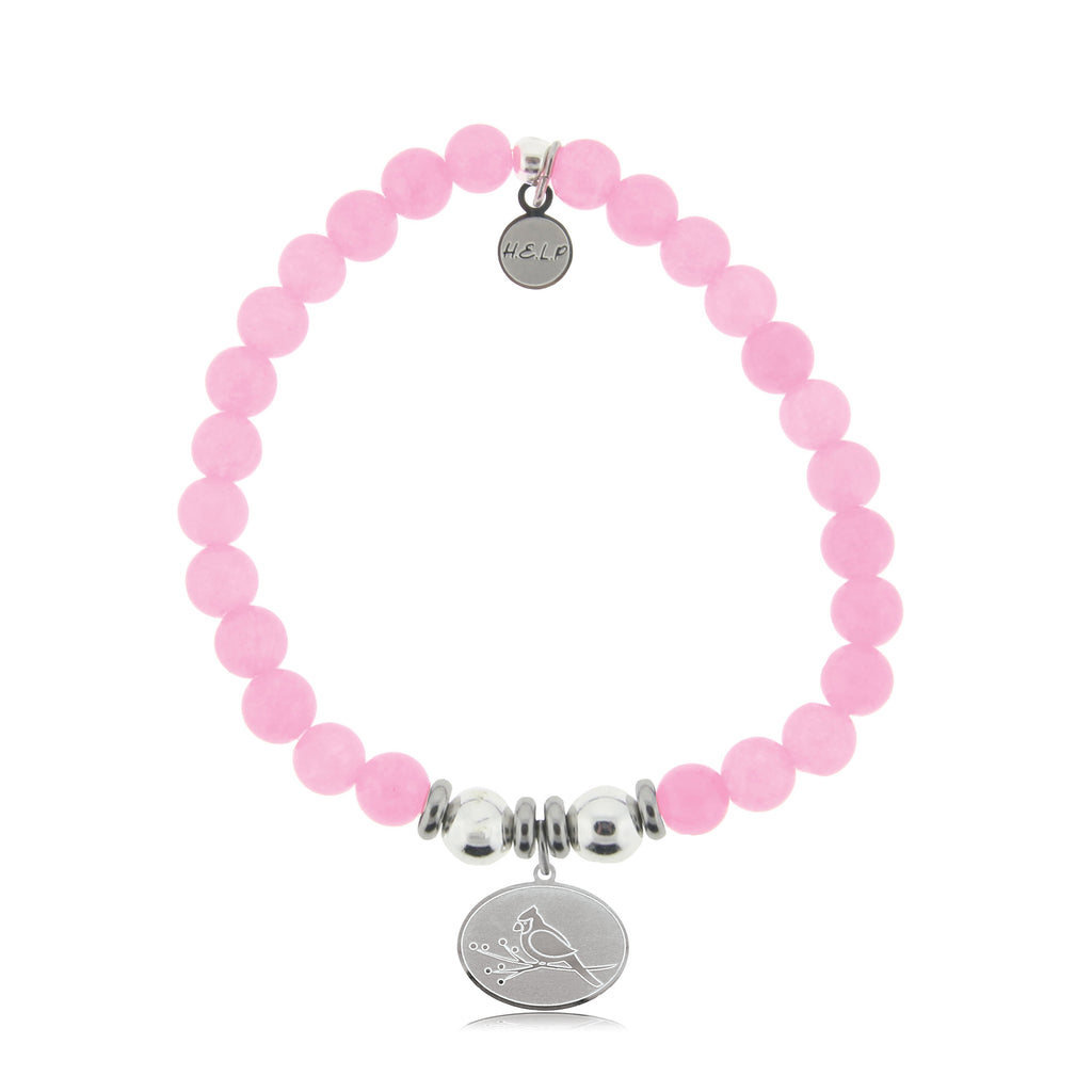 HELP by TJ Cardinal Charm with Pink Jade Beads Charity Bracelet