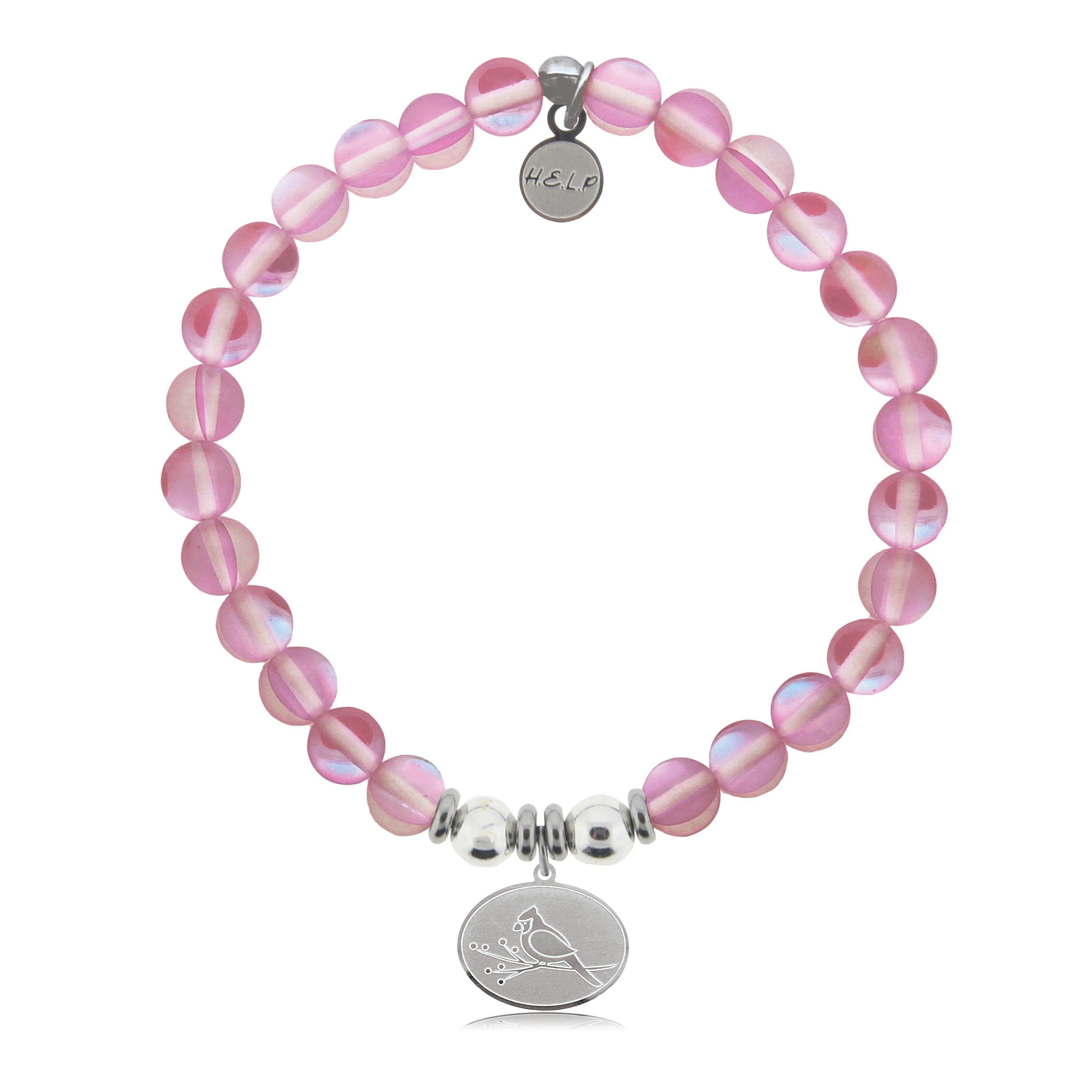 HELP by TJ Cardinal Charm with Pink Opalescent Beads Charity Bracelet