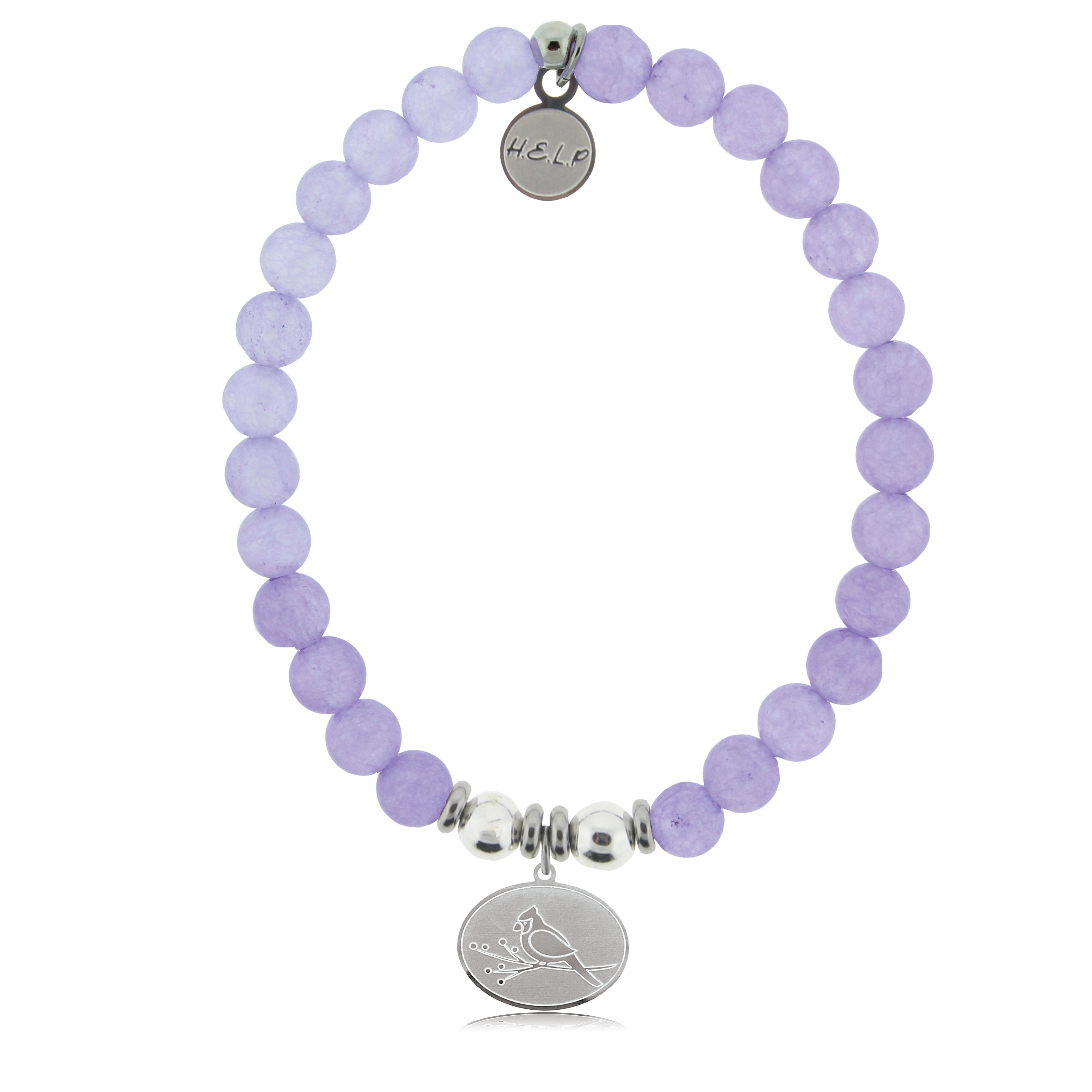 HELP by TJ Cardinal Charm with Purple Jade Beads Charity Bracelet