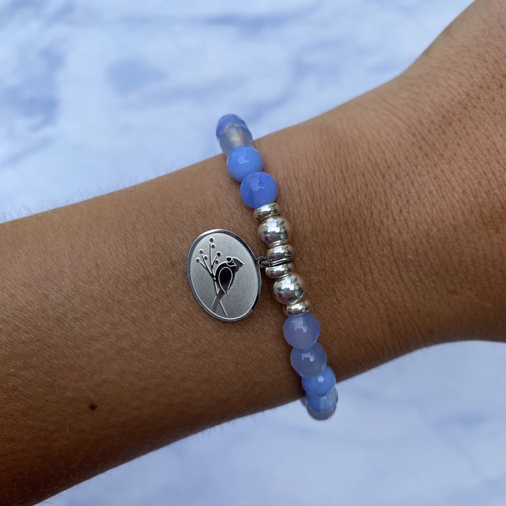 HELP by TJ Cardinal Charm with Sky Blue Agate Beads Charity Bracelet