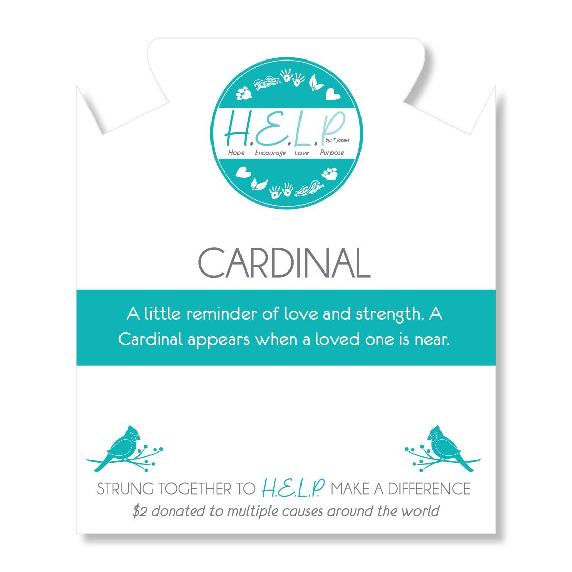 HELP by TJ Cardinal Charm with White Jade Beads Charity Bracelet