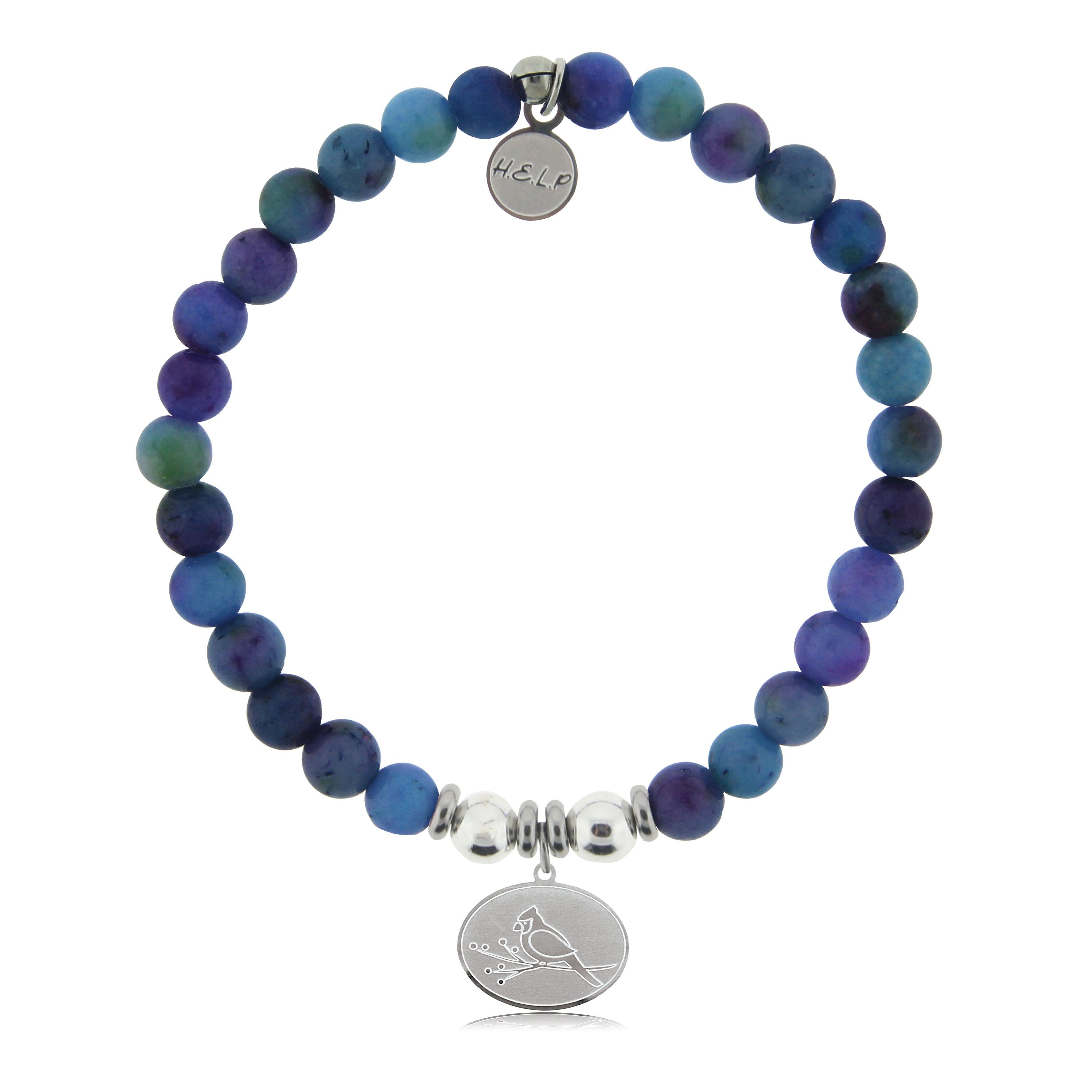 HELP by TJ Cardinal Charm with Wildberry Jade Beads Charity Bracelet