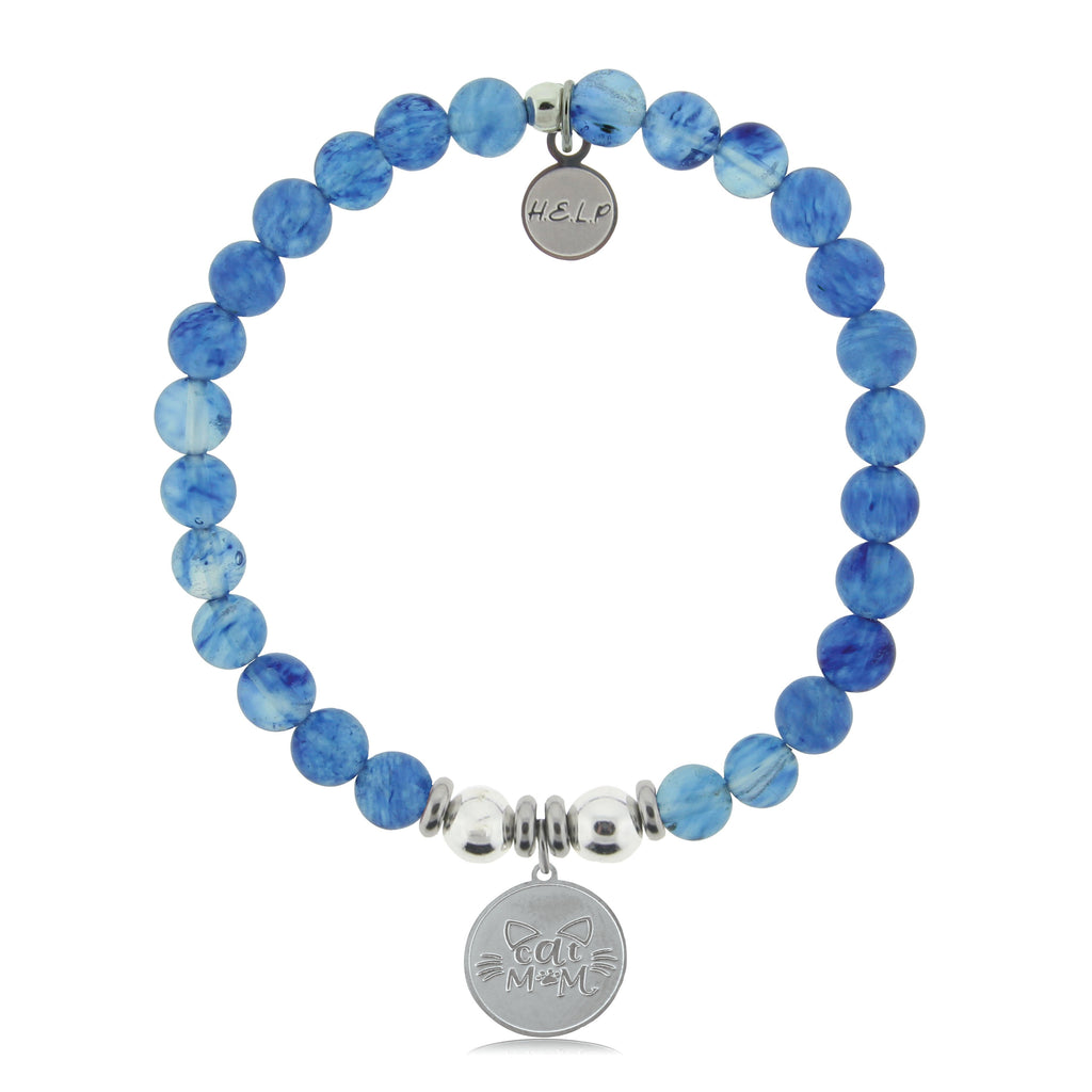 HELP by TJ Cat Mom Charm with Blueberry Quartz Beads Charity Bracelet