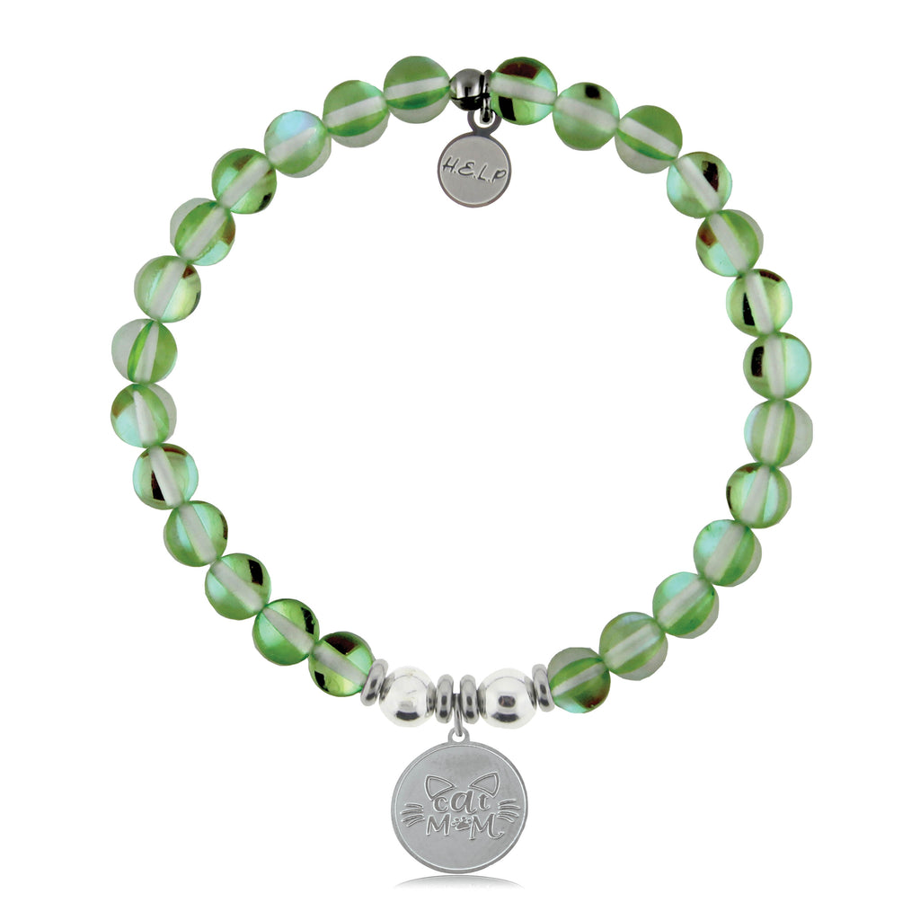 HELP by TJ Cat Mom Charm with Green Opalescent Charity Bracelet