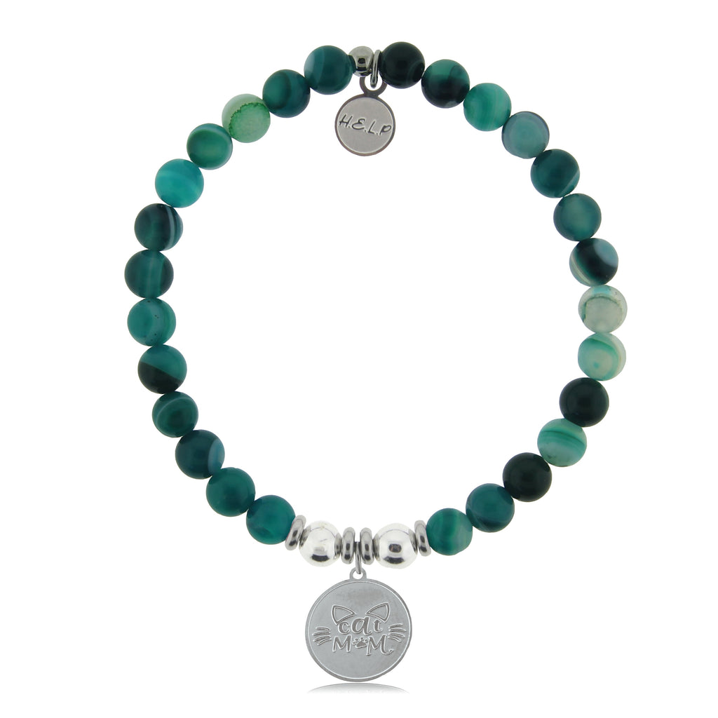 HELP by TJ Cat Mom Charm with Green Stripe Agate Charity Bracelet