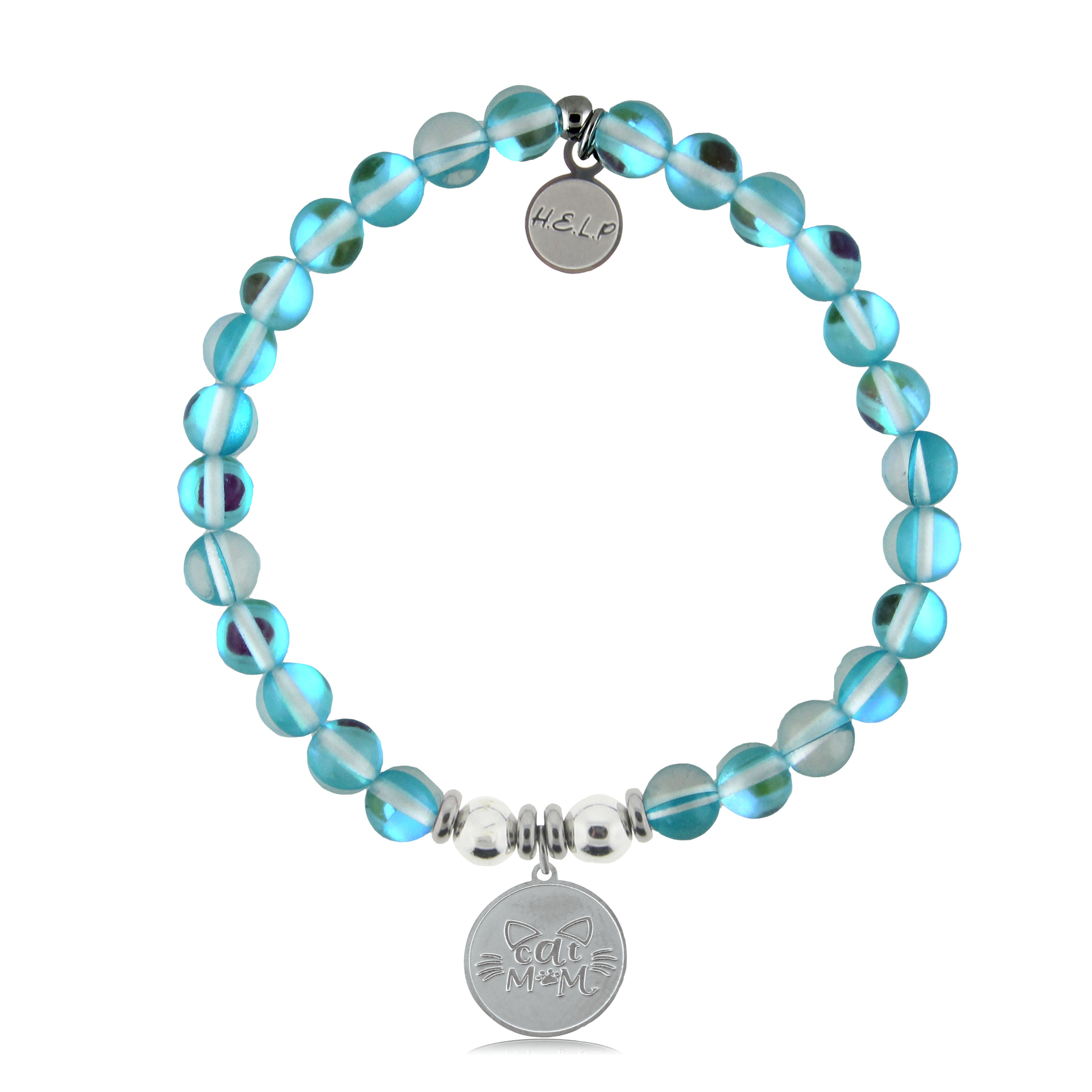 HELP by TJ Cat Mom Charm with Light Blue Opalescent Charity Bracelet