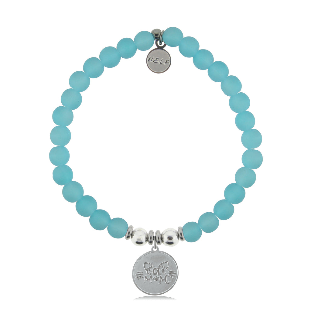 HELP by TJ Cat Mom Charm with Light Blue Seaglass Charity Bracelet