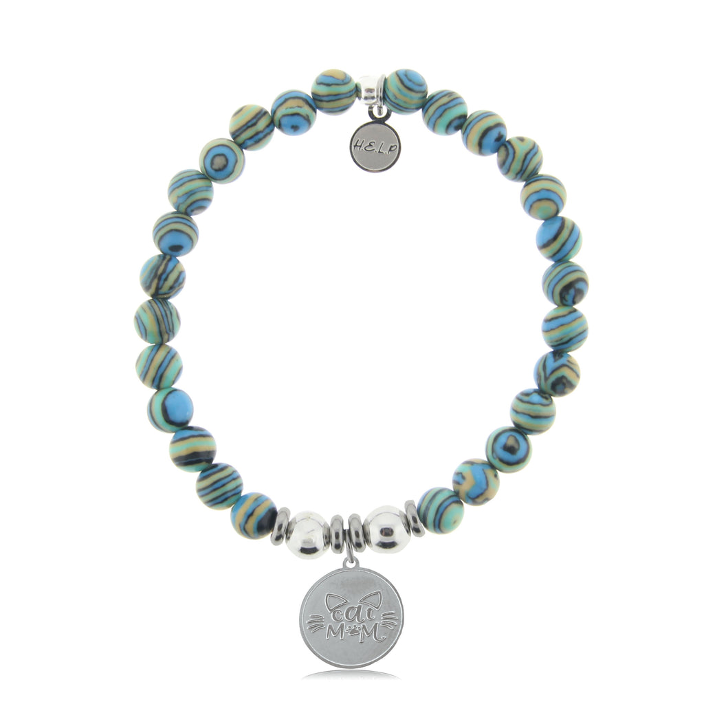 HELP by TJ Cat Mom Charm with Malachite Beads Charity Bracelet